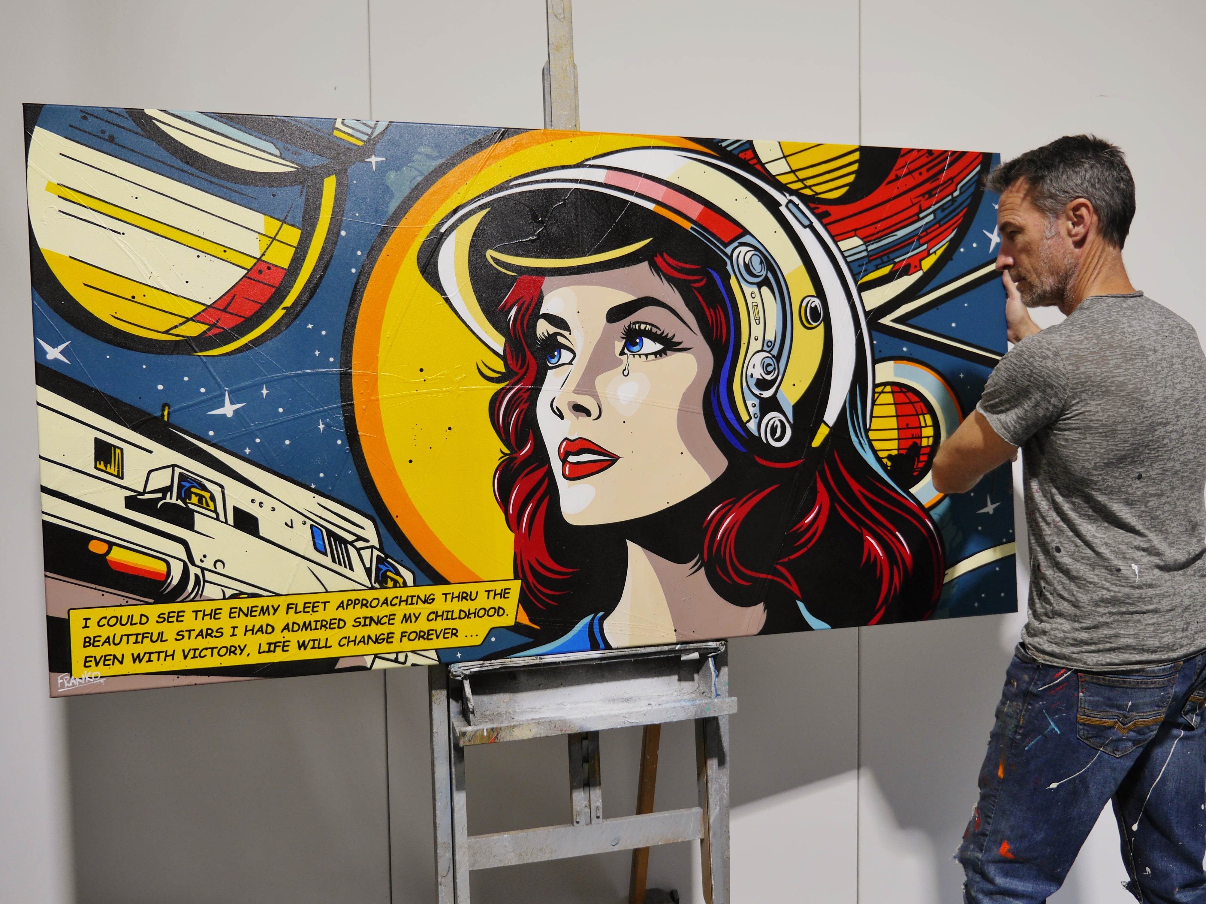190cm x 100cm Space Classic Pop Art Canvas Painting by Allan - Large Wall Art for Living Room, Bedroom & Office Decor