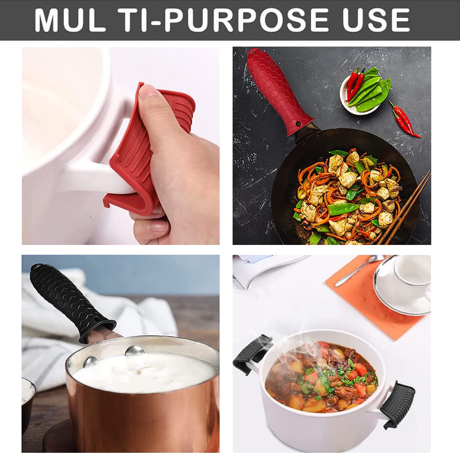 3 Pack Heat Resistant Silicone Handle Covers for Pots & Pans - Non-Slip Oven Mitts for Frying Pans, Casserole Dishes, Baking Sheets & Cookware (Black) - Perfect for Cooking, Baking & Kitchen Safety