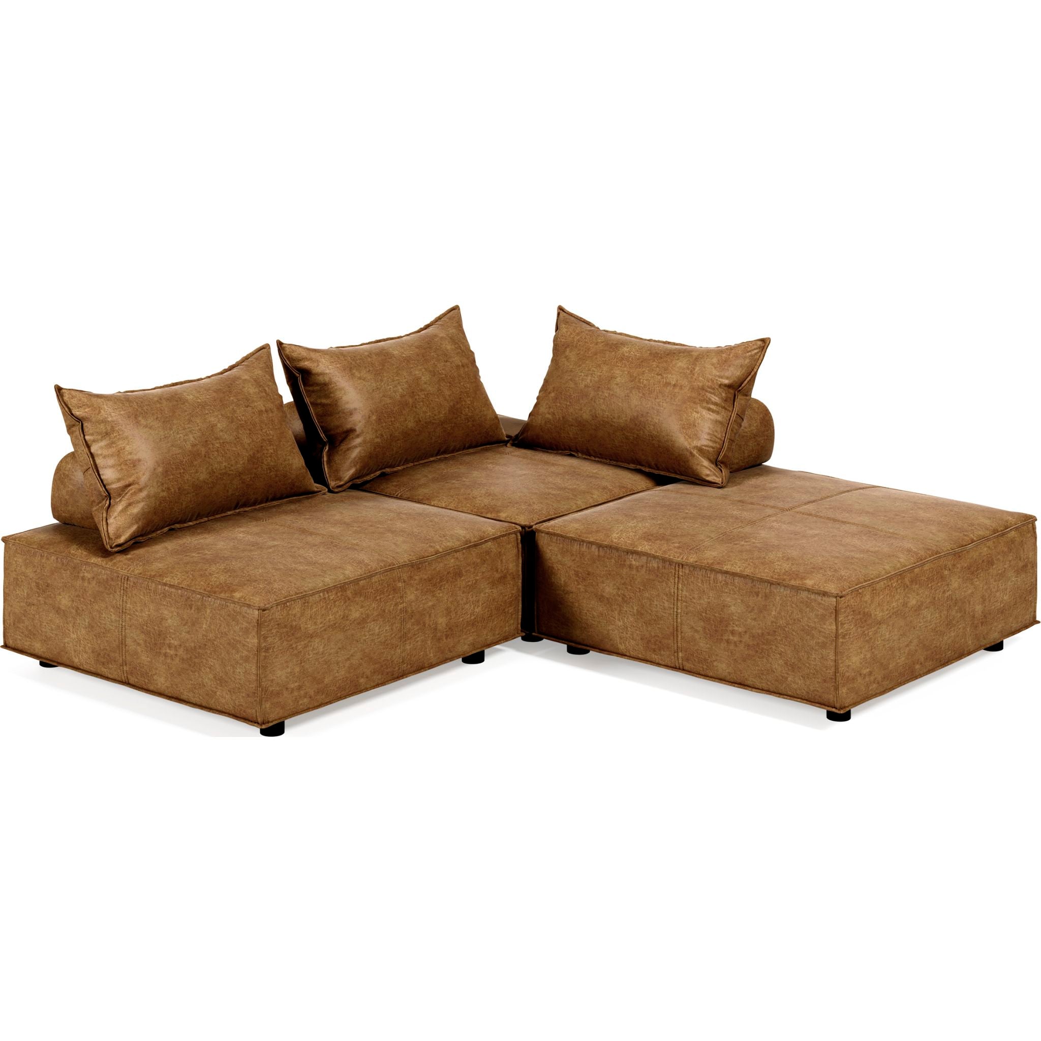 3 Piece Brown Leather Sofa Set for Living Room - Modern Sectional Couch with Comfortable Seating for Home, Office, or Lounge