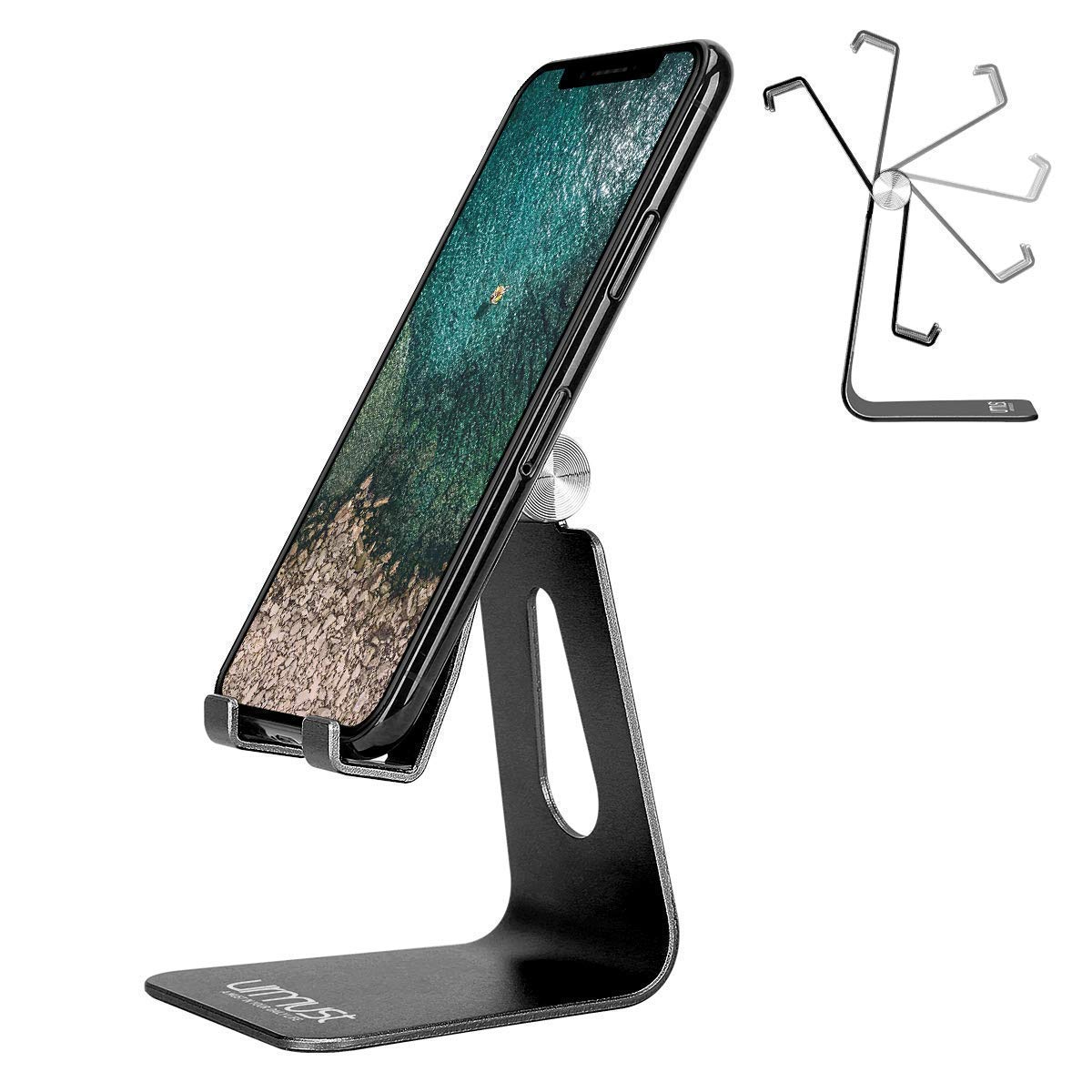 Urmust Adjustable Laptop Stand & Phone Holder Set - Ergonomic Aluminum Desktop Riser for MacBook, iPad, Notebook - Perfect for Home Office, Gaming & Workspace Organization (Black)