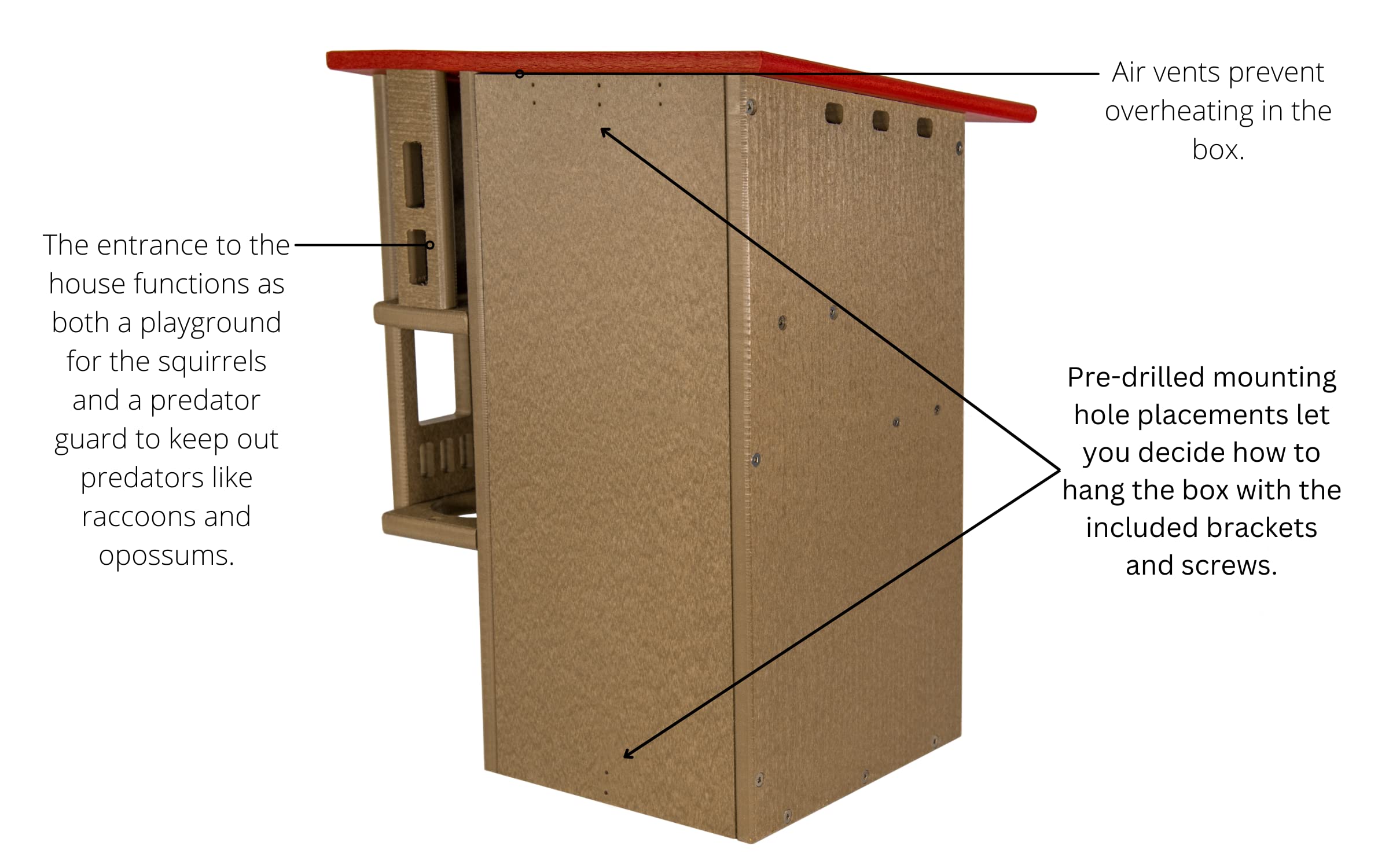 Premium Squirrel House Nesting Box - Cardinal Red & Tan Squirrel Shelter - Durable Outdoor Wildlife Habitat for Backyard, Garden & Parks - Made in USA