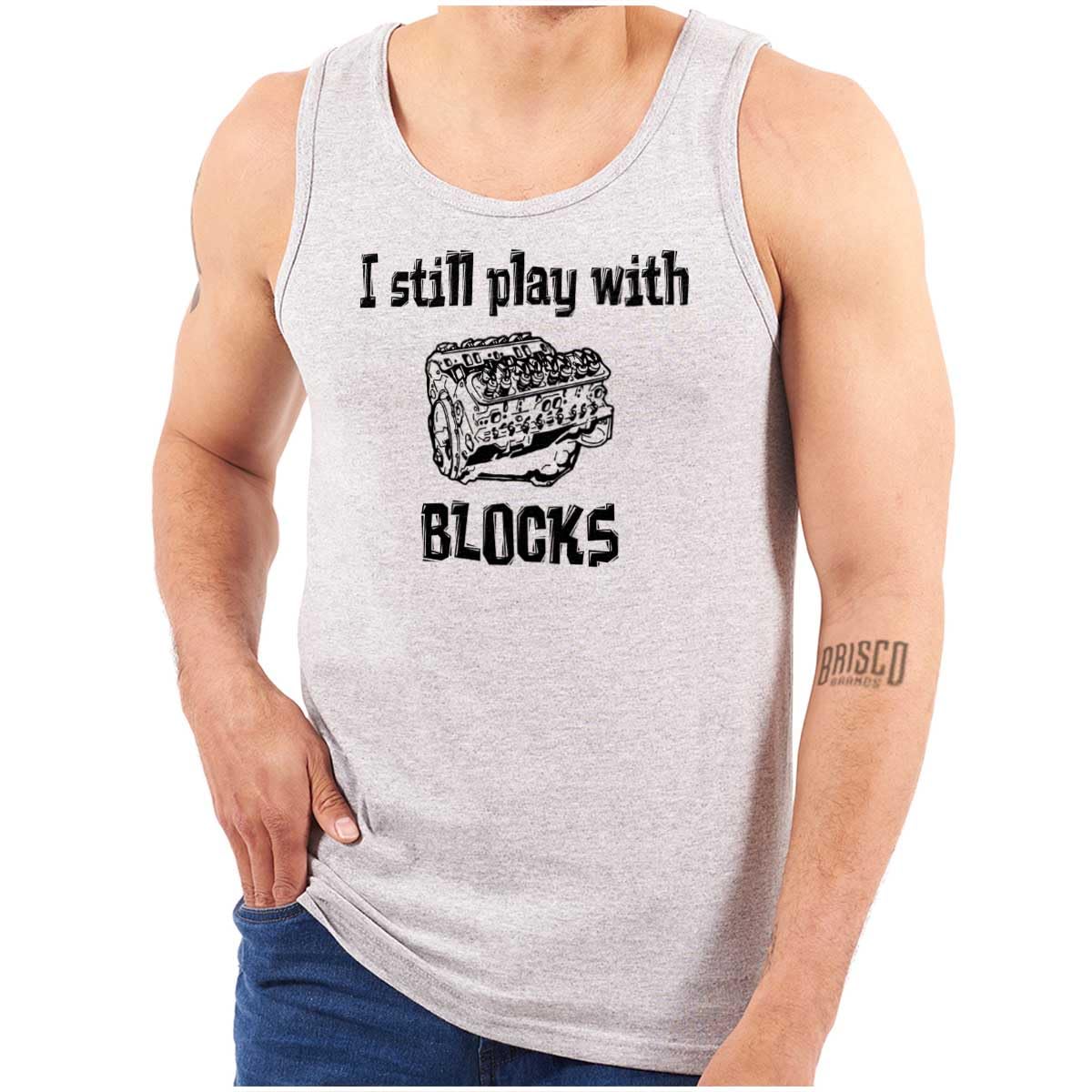 Car Engine Mechanic Tank Top T-Shirt for Men & Women - Play with Blocks Graphic Tee - Perfect for Auto Shops, Car Enthusiasts & Casual Wear