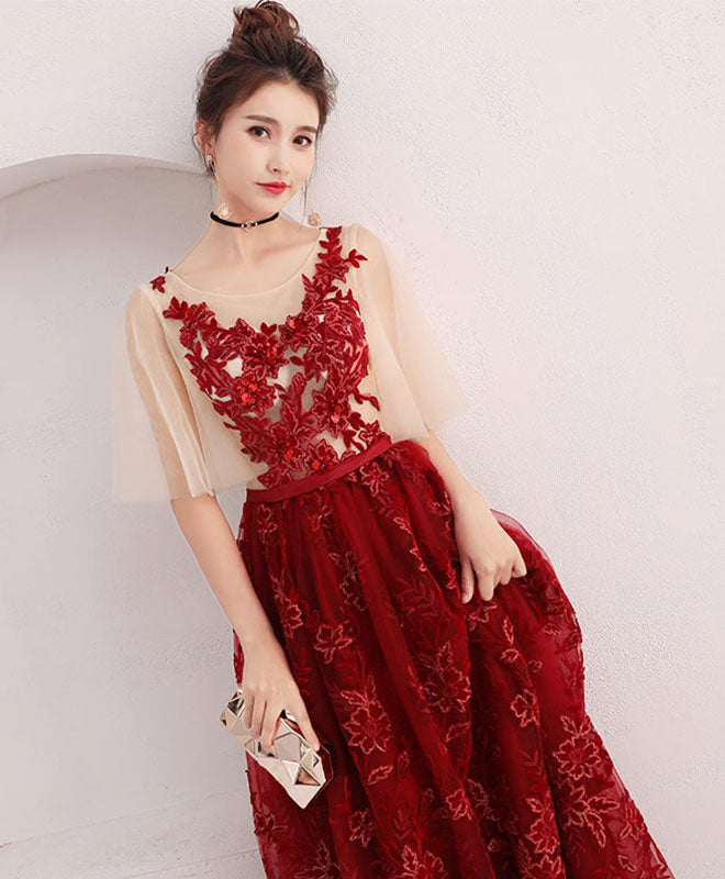 Elegant Burgundy Lace Long Prom Dress for Women - Formal Evening Gown for Graduation, Homecoming & Special Occasions - Perfect for Dances, Parties & Formal Events