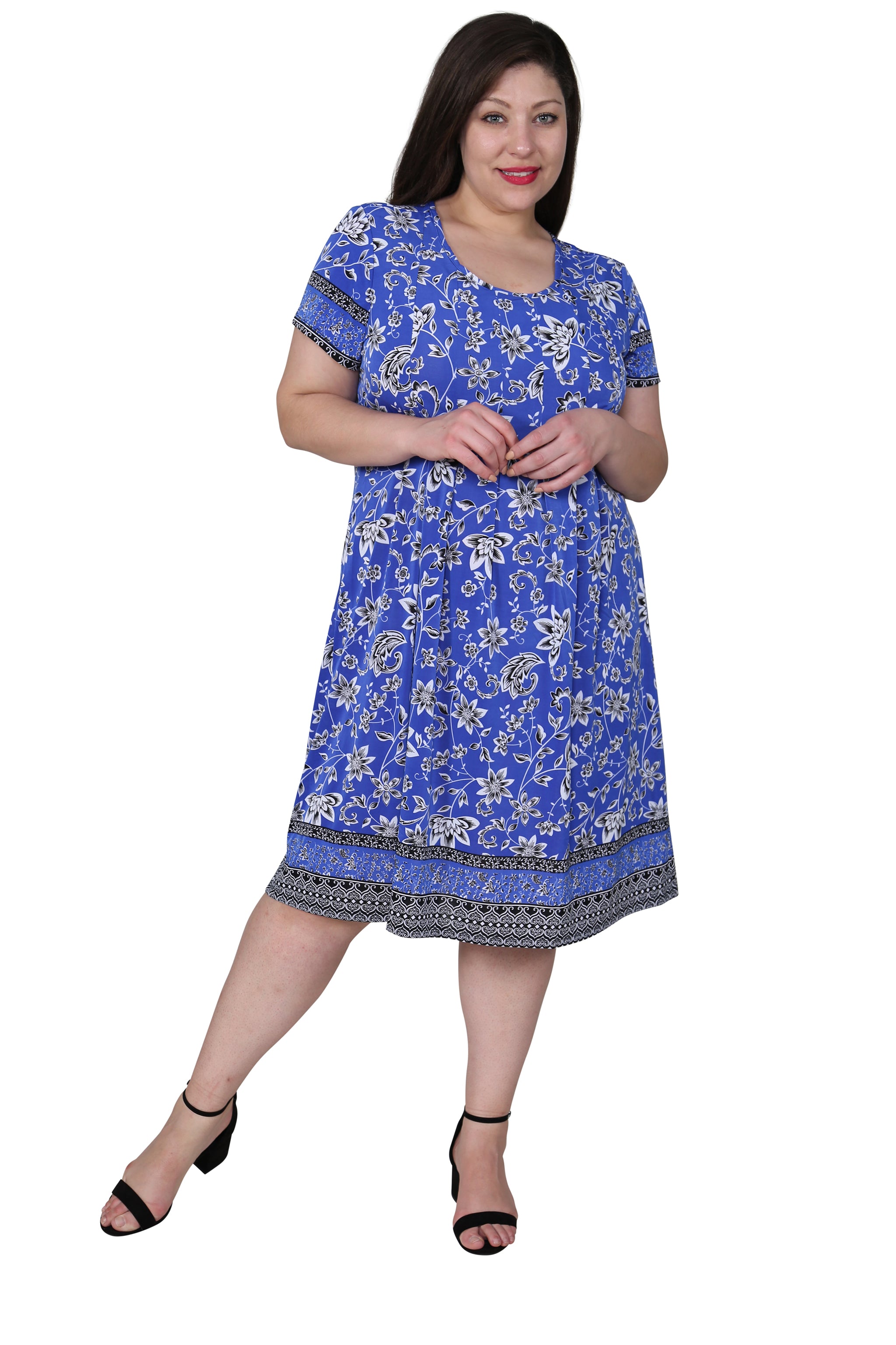 Plus Size Floral Print Short Sleeve Dress for Women - Summer Casual Flowy Maxi Dress with Lace Trim - Perfect for Beach Vacation, Garden Party & Date Night