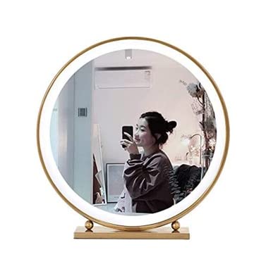 Nordic Gold Round Makeup Mirror - Wrought Iron Decorative Vanity Mirror for Desktop or Wall Mount, Perfect for Dressing Room, Bedroom, and Bathroom (Light Size)