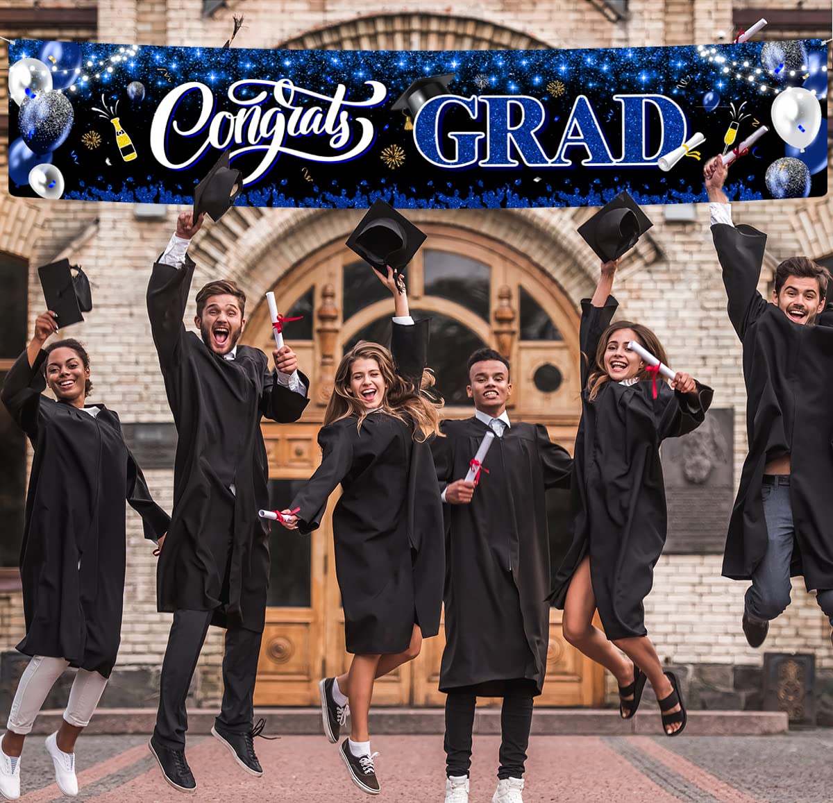 2025 Graduation Party Decorations - Congrats Grad Yard Sign & Banner for Class of 2025 - Blue & Black Graduation Supplies - Perfect for Outdoor Celebrations & Photo Backdrops