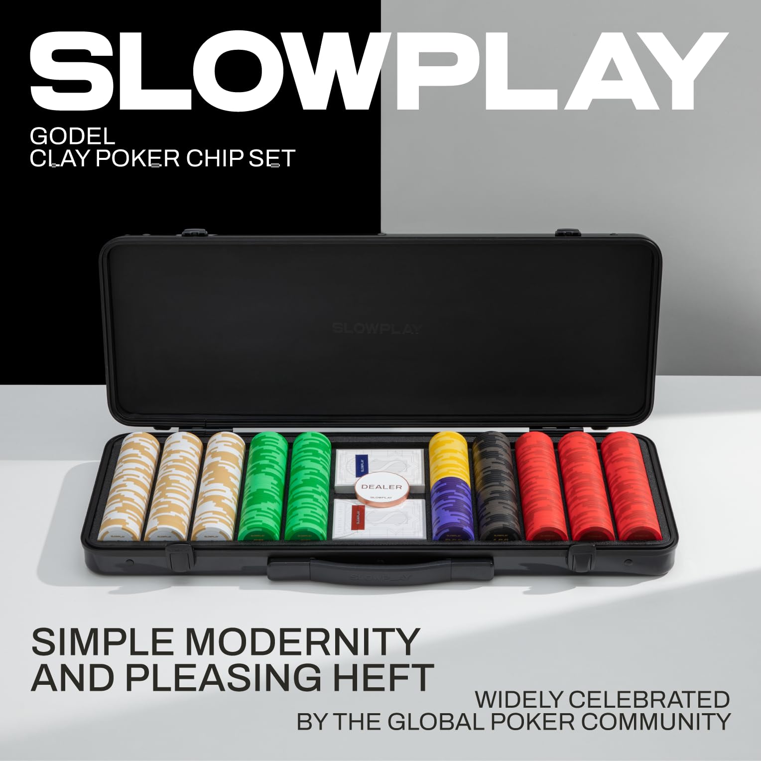 SLOWPLAY Godel 14g Clay Poker Chips Set - 300 Blank Chips with Premium German Polycarbonate Case for Texas Hold'em, Blackjack & Casino Nights | Durable Poker Accessories for Home Games & Poker Player Gifts