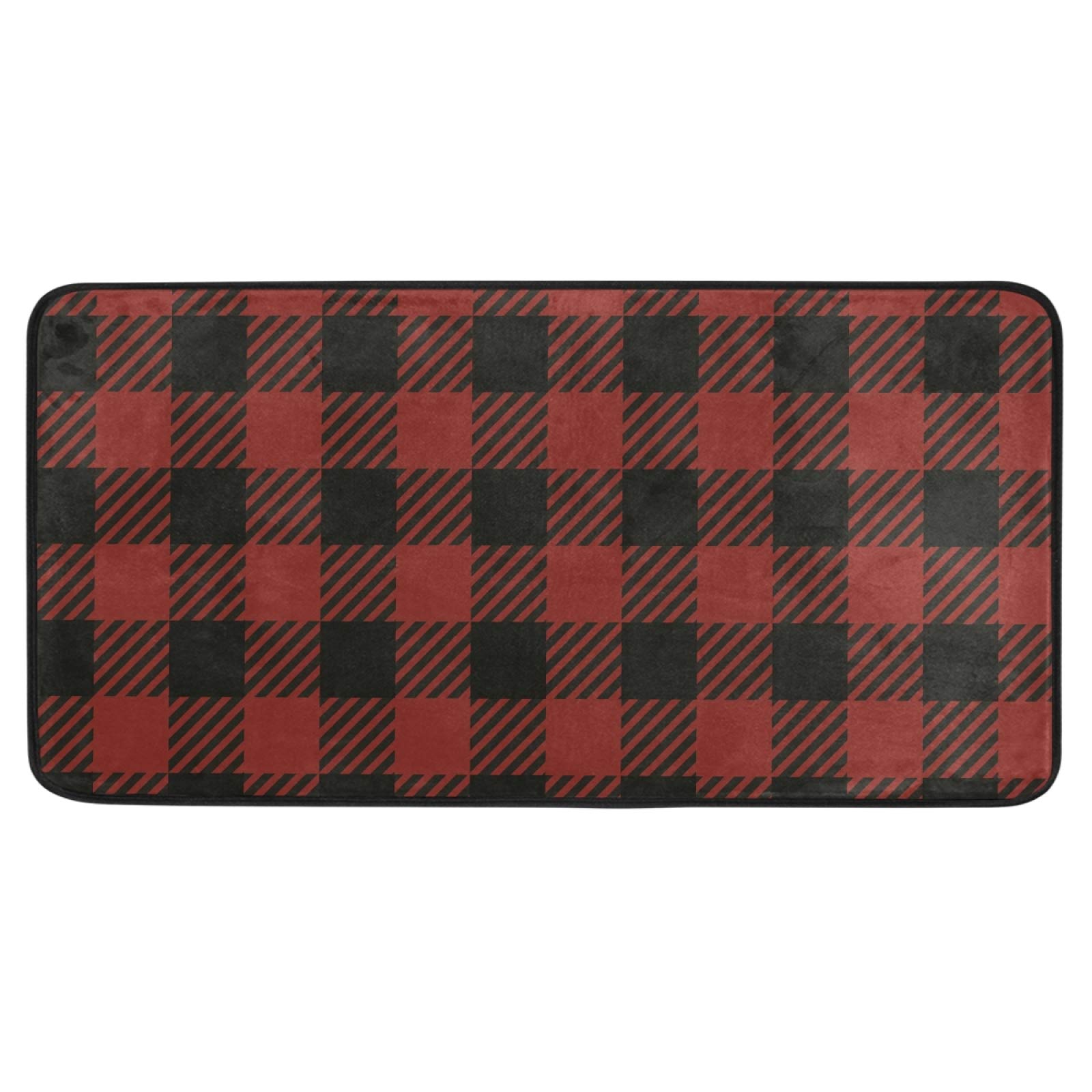 Red Buffalo Plaid Kitchen Rug - Anti-Fatigue Non-Slip Soft Standing Mat for Kitchen & Bathroom - 39