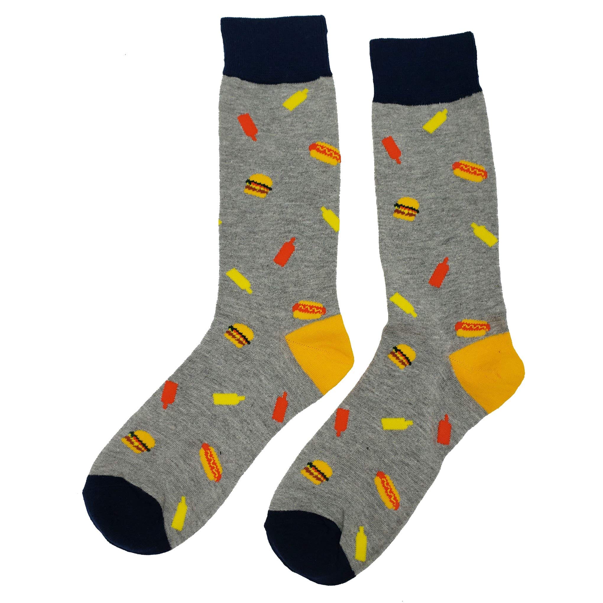 Funny Fast Food Print Men's Socks - Cotton Crew Socks Size 8-12 with Crazy Burger Pizza Designs - Colorful Novelty Gift Socks for Casual Wear, Cosplay & Gag Gifts
