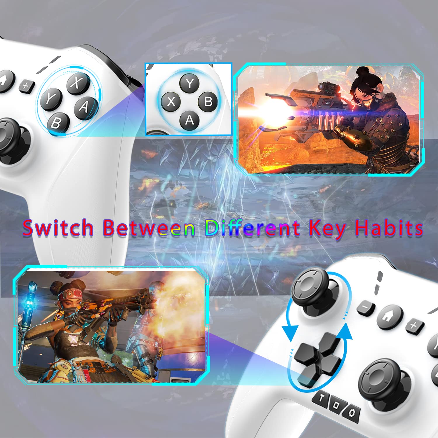 Wireless Bluetooth Controller for Switch/PC/Mobile - Adjustable Motion & Turbo for Gaming