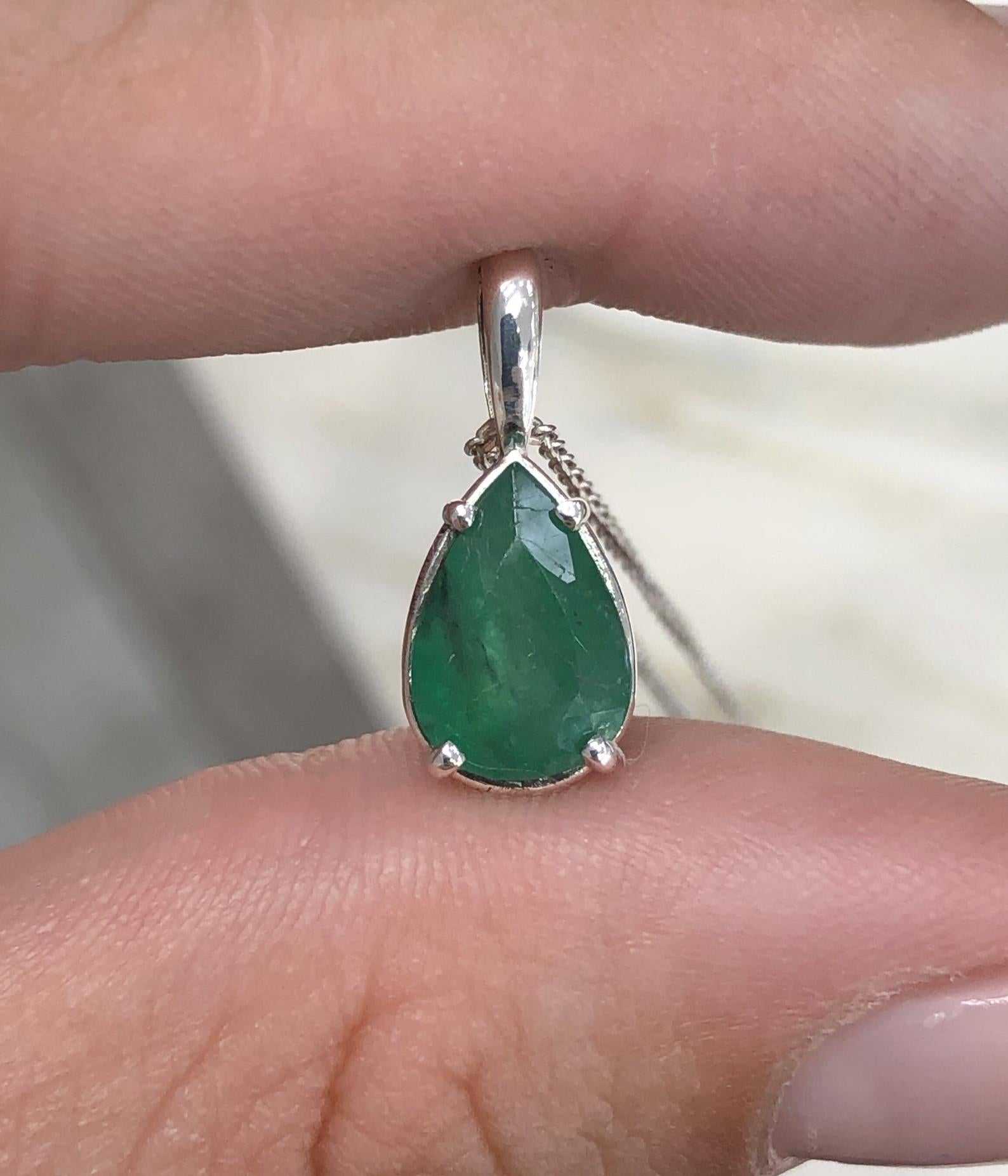 2.27 Carat Brazilian Emerald Teardrop Silver Necklace for Women - Elegant Sterling Silver Jewelry Gift for Birthday, Anniversary & Special Occasions