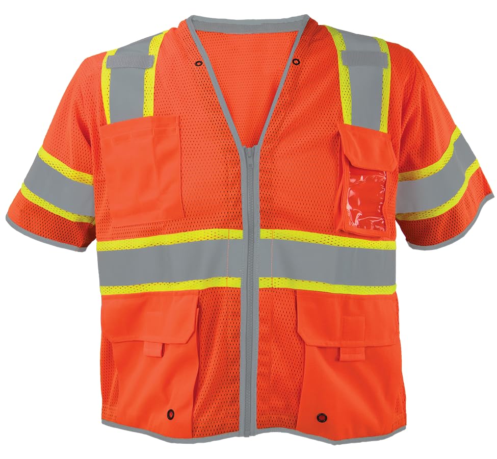 High Visibility Ironwear 1299 Class 3 Polyester Mesh Safety Vest with Zipper, Radio Clips & Badge Holder - ANSI Certified for Construction, Road Work & Emergency Response