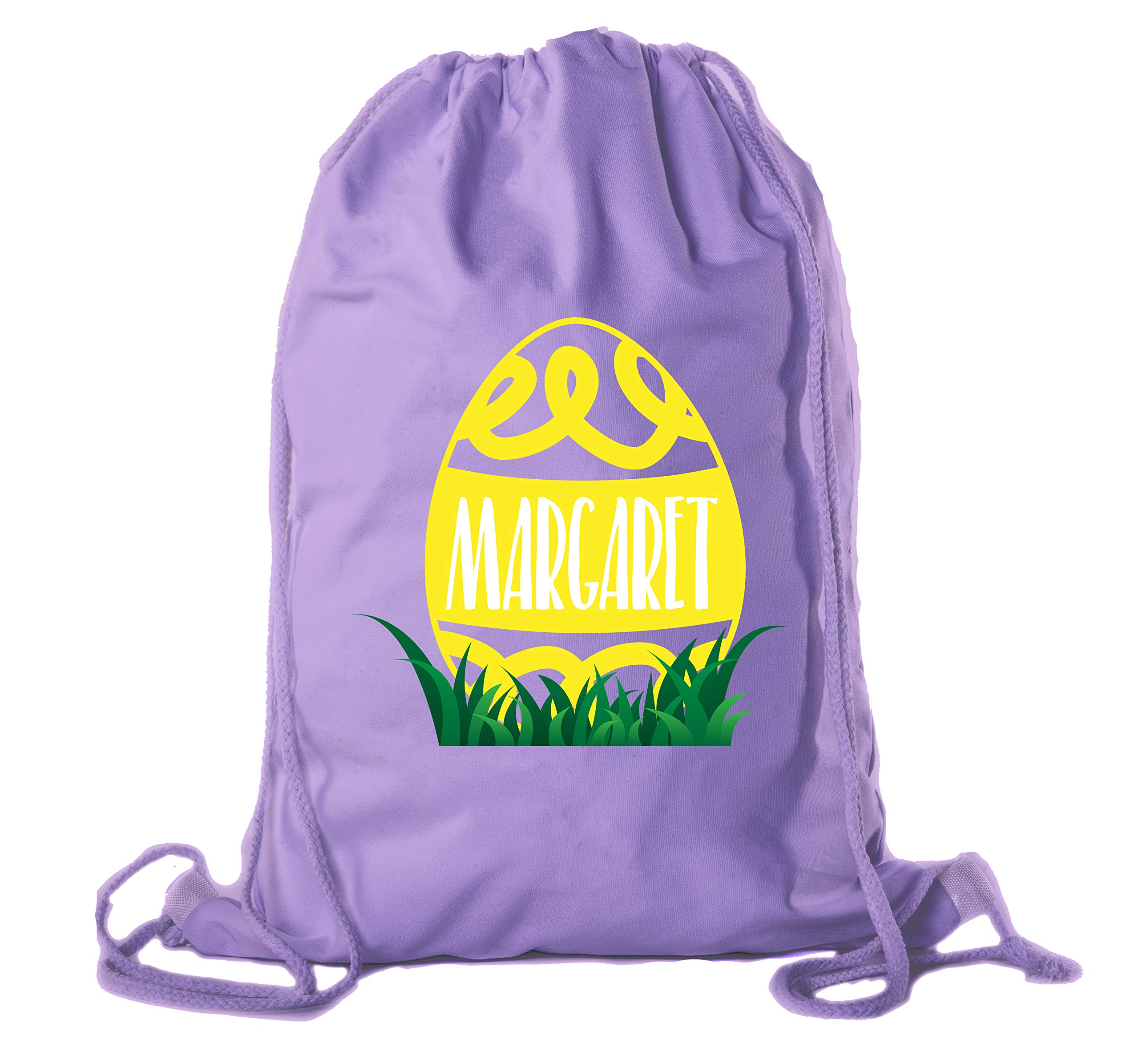 Personalized Easter Basket Bags - Custom Cotton Drawstring Backpacks for Easter Gifts - Swirly Egg Design in Purple (CE2725Easter Y S4) - Perfect for Easter Egg Hunts, Party Favors & Spring Celebrations