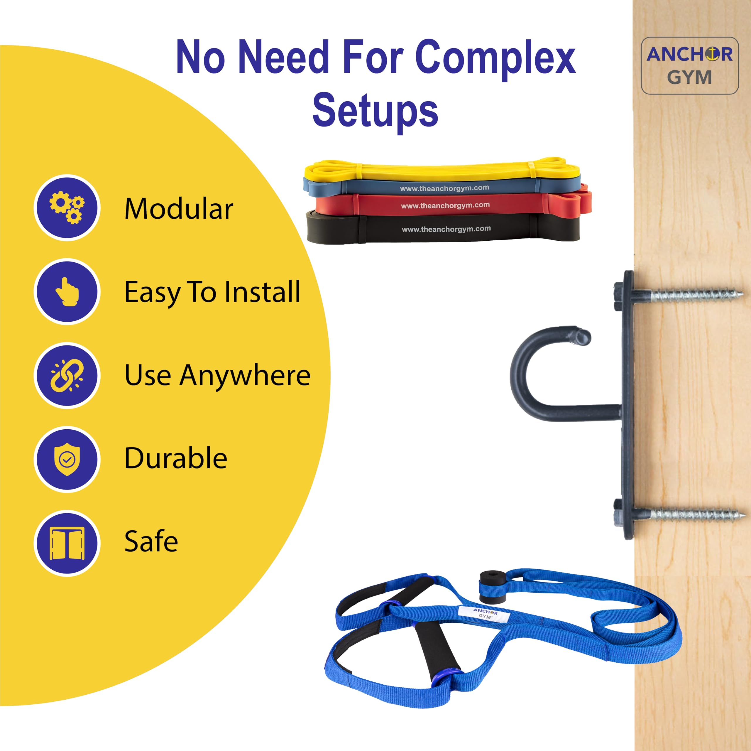Anchor Gym H1 Wall Mount Workout Hook - Heavy Duty Strap Anchor for Ceiling & Wall Mounted Exercise Station - Perfect for Bodyweight Straps, Resistance Bands, Strength Training & Yoga - Includes Wood Screws - Ideal for Home Gym & Functional Fitness Workouts