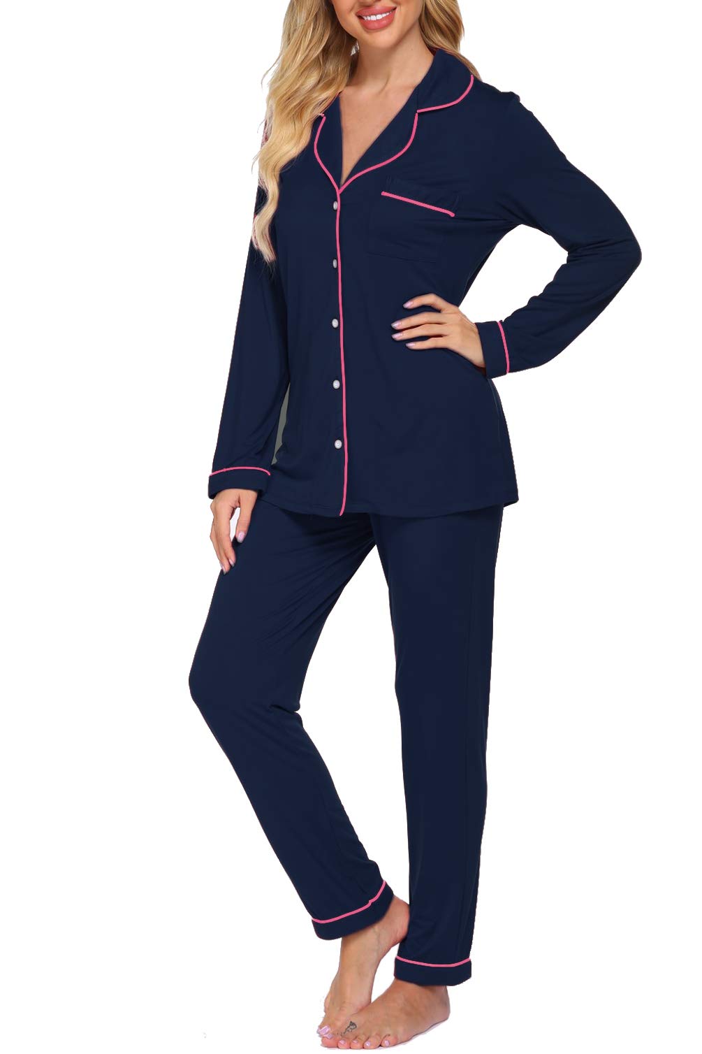Women's Soft Long Sleeve Pajama Set - Button Down Sleepwear & Lounge Pjs for Cozy Nights at Home | Cotton Comfortable Sleepwear for Women