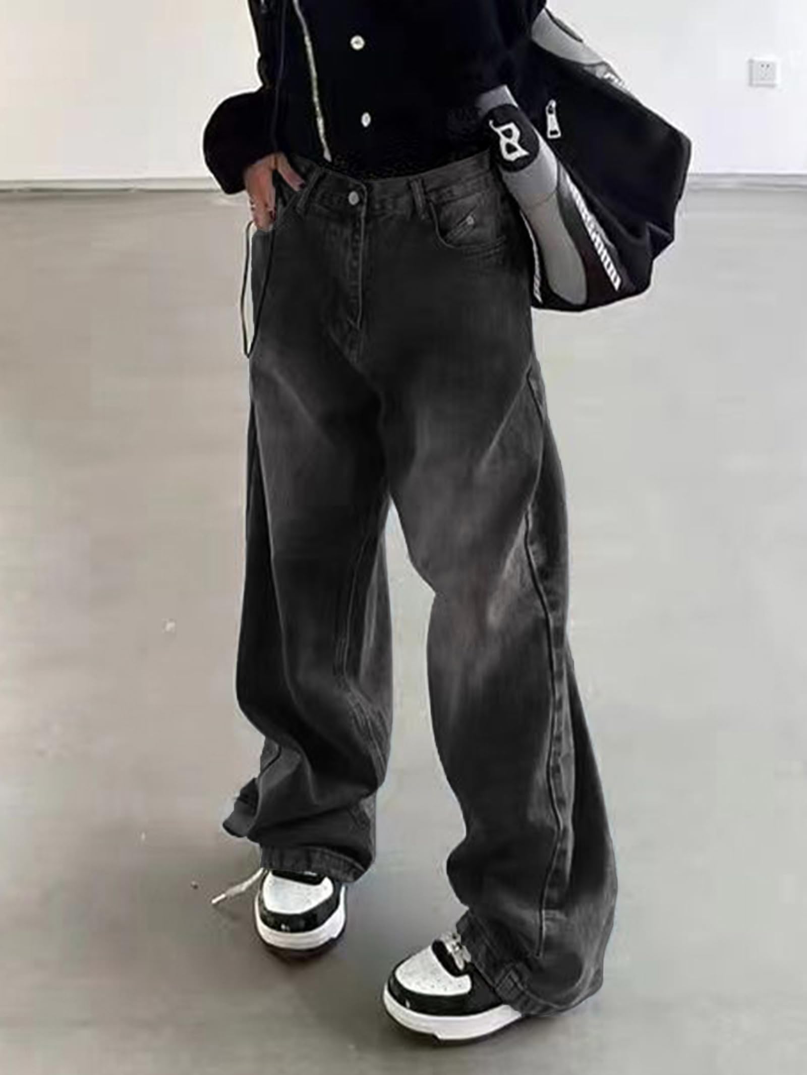 EMMIOL Women's 90s Baggy Jeans - Mid Waist Wide Leg Denim Pants for Casual Outfits
