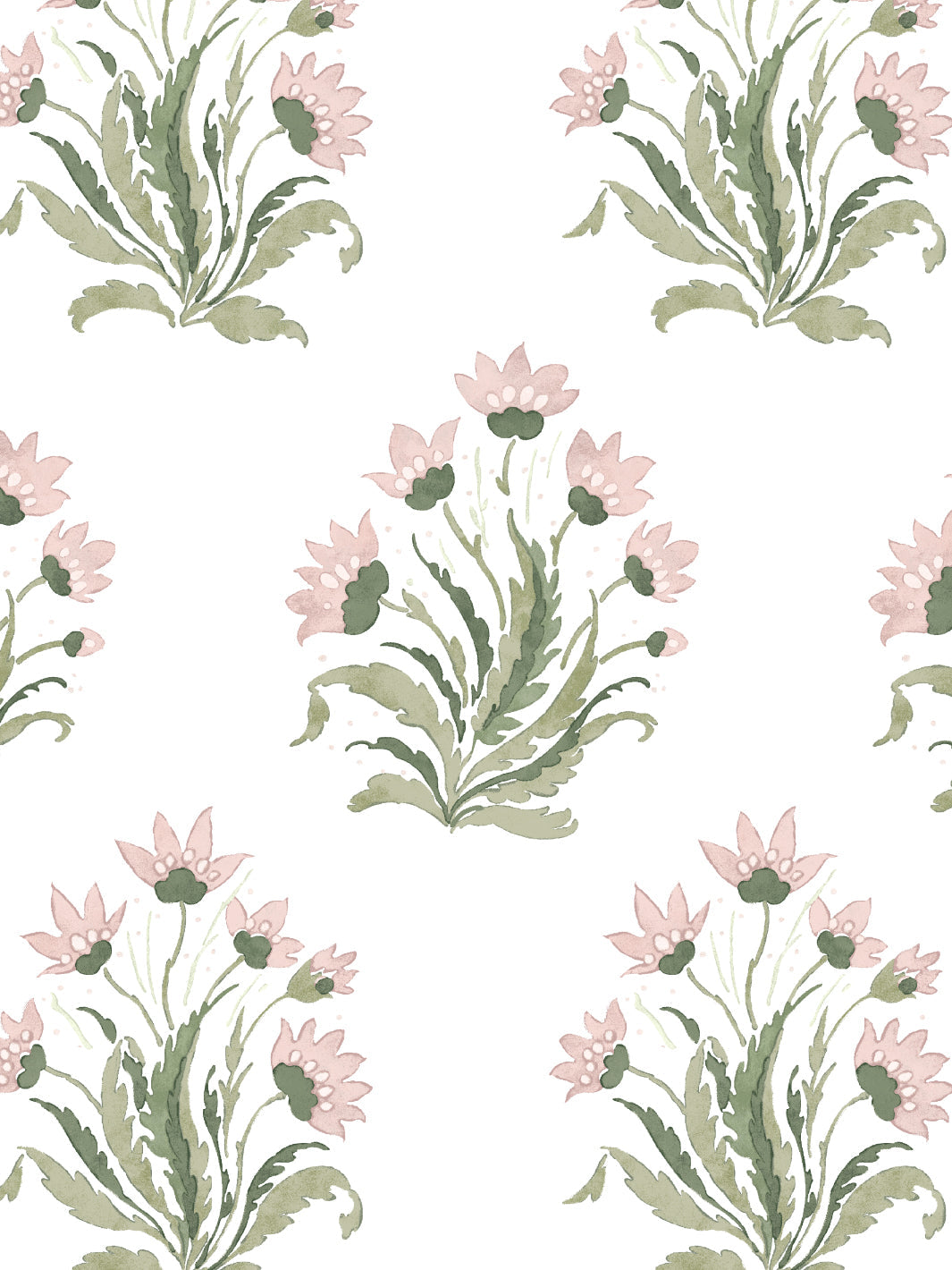 Nathan Turner Hillhouse Block Print Large Wallpaper - Pink & Green Floral Design for Living Room & Bedroom Decor