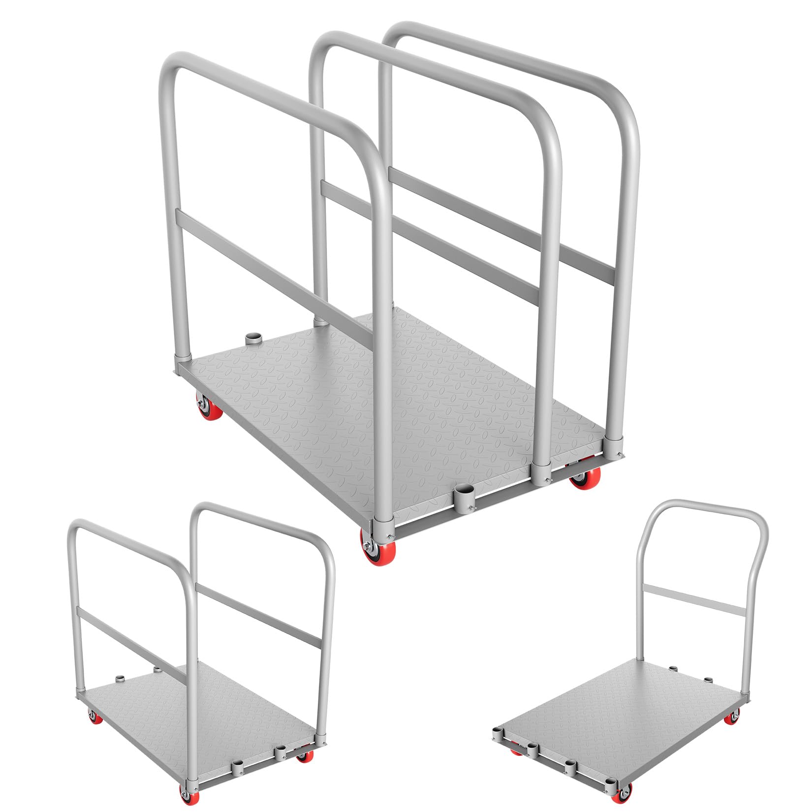 GARVEE 2-in-1 Heavy Duty Steel Panel Truck Cart - 2000 lbs Capacity Platform Cart with Swivel Casters & 4 Side Handrails - Flat Bed Utility Cart for Garage, Home, Warehouse, Construction Site - Perfect for Moving Lumber, Drywall, and Heavy Equipment