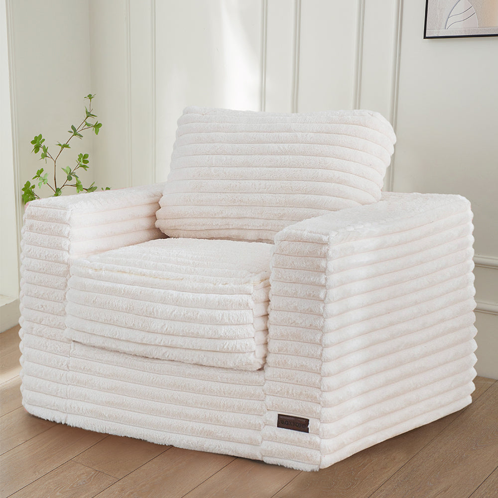MAXYOYO Giant Bean Bag Chair - Striped Faux Fur Floor Sofa with Pillows & Armrests | Ultra Soft Oversized Lounger for Living Room, Bedroom, Game Room & Dorm | Perfect for Relaxing, Reading & Movie Nights
