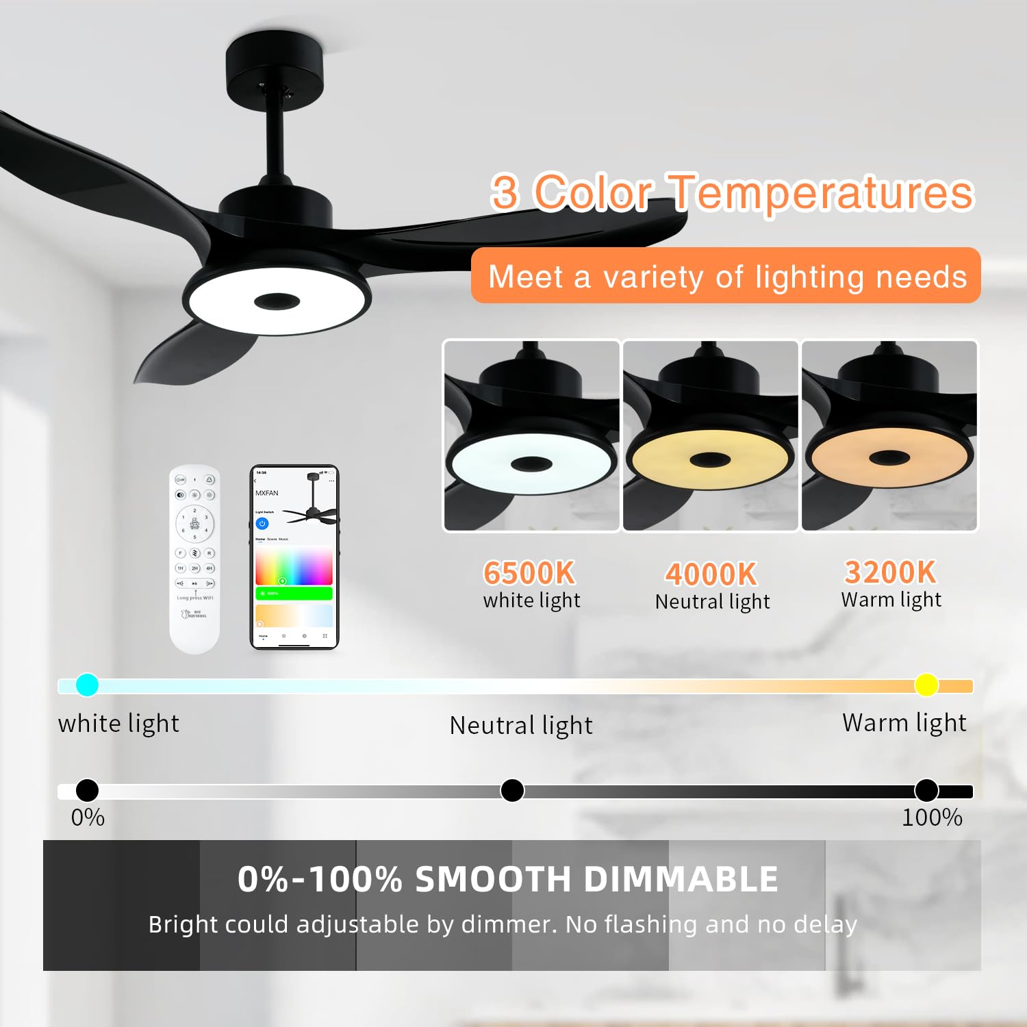 Smart WiFi Flush Mount Ceiling Fan with Lights - Bluetooth Speaker, Remote/APP/Alexa Control, Dimmable RGB Light, Low Profile 6-Speed Reversible Blades for Bedroom, Kitchen & Living Room - Perfect for Home Cooling and Ambient Lighting
