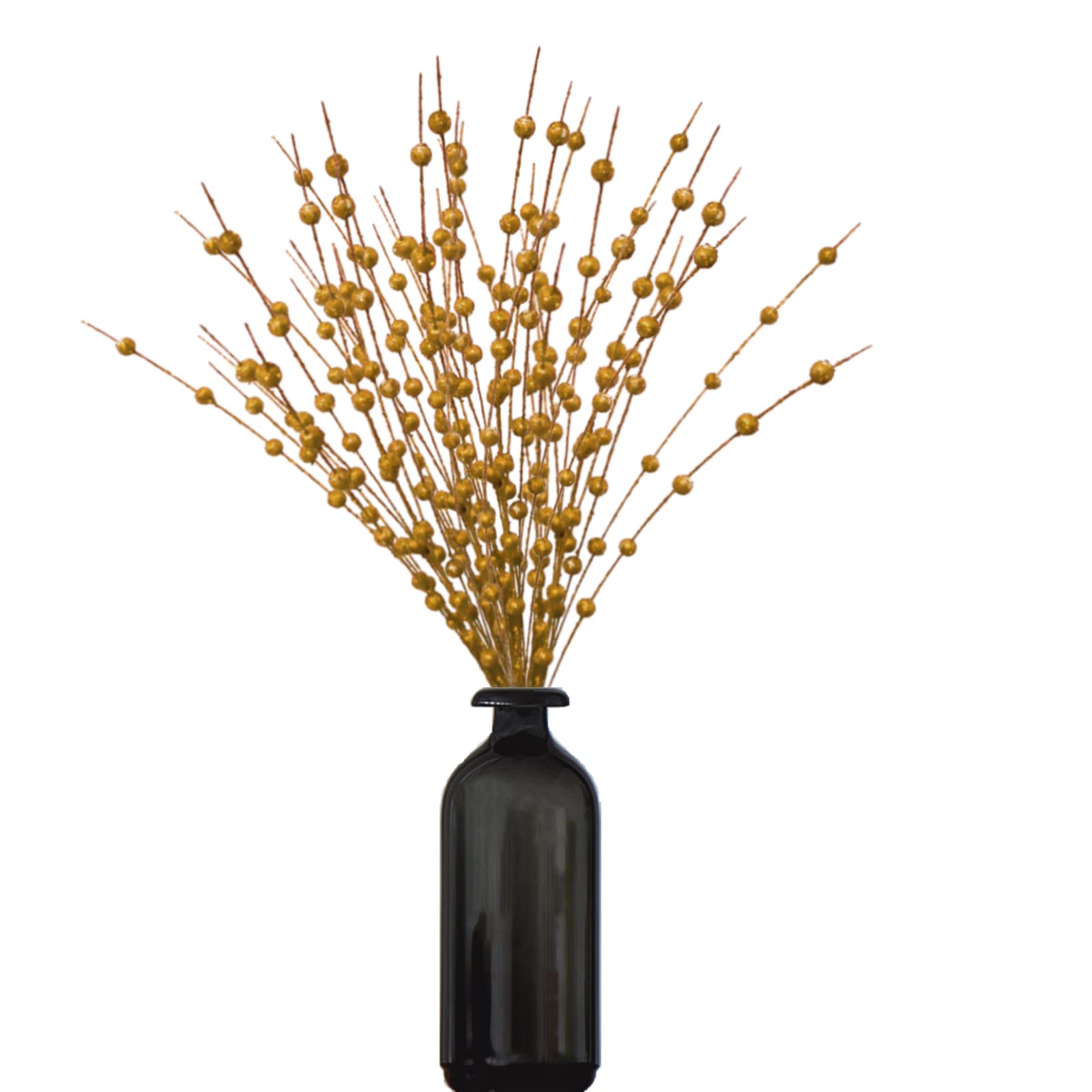 10 Pack Gold Glitter Artificial Berry Stems - 15.7 Inch Christmas Tree Picks for DIY Wreaths, Fireplace & Holiday Decor - Festive Home Decoration for Xmas, Parties & Gift Giving