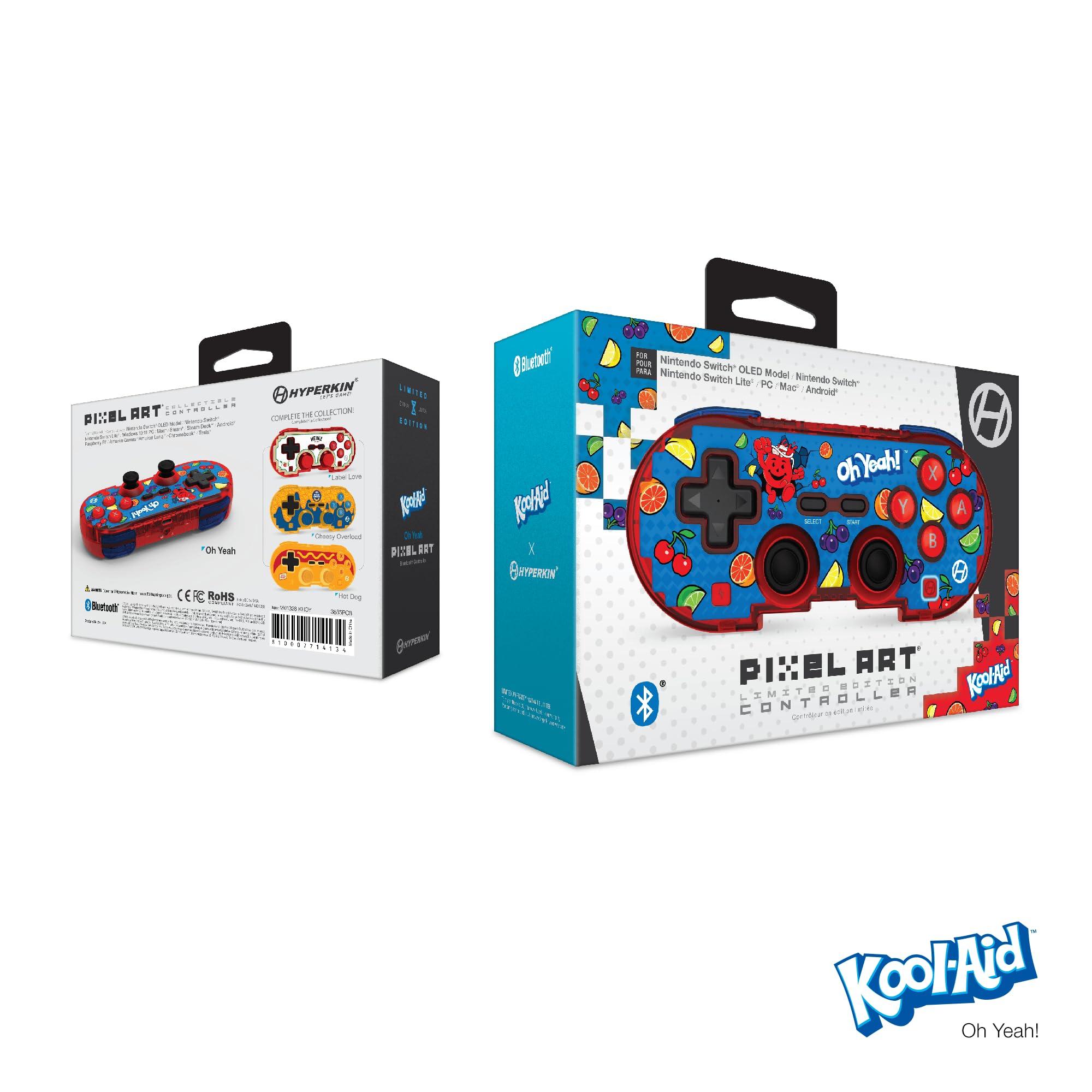 Hyperkin Kool-Aid Pixel Art Bluetooth Controller - Officially Licensed for Nintendo Switch, PC, Mac, Android & iOS - Retro Gaming Accessory for Multi-Platform Play (Oh Yeah) - Perfect for Gamers, Collectors & Nostalgic Enthusiasts