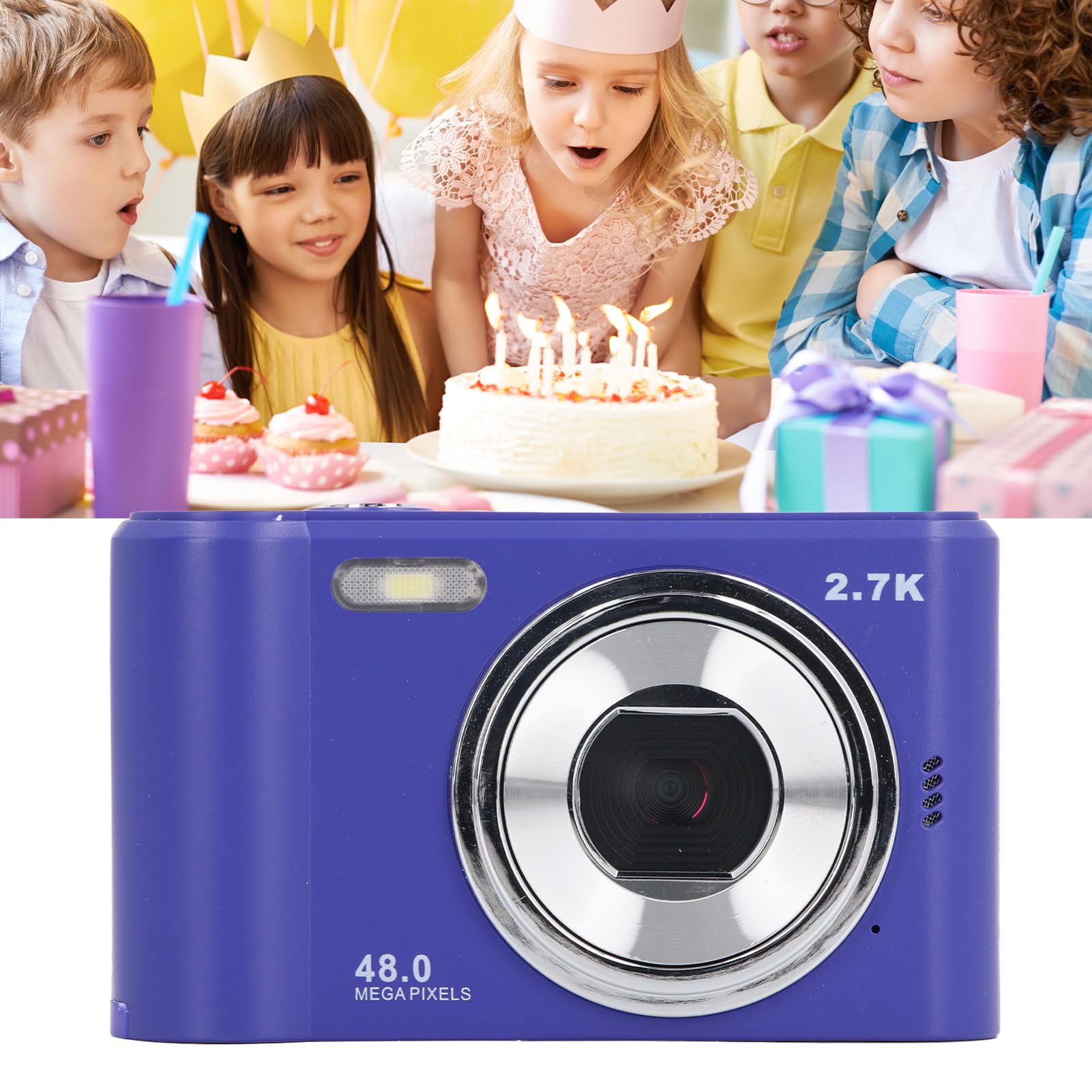 HD 1080P Vlogging Camera with Auto Rechargeable Battery, 44MP Digital Camera for Kids & Beginners, 2.4inch IPS Screen with Flash (Blue) - Perfect for YouTube Videos, Travel Vlogging & Family Moments