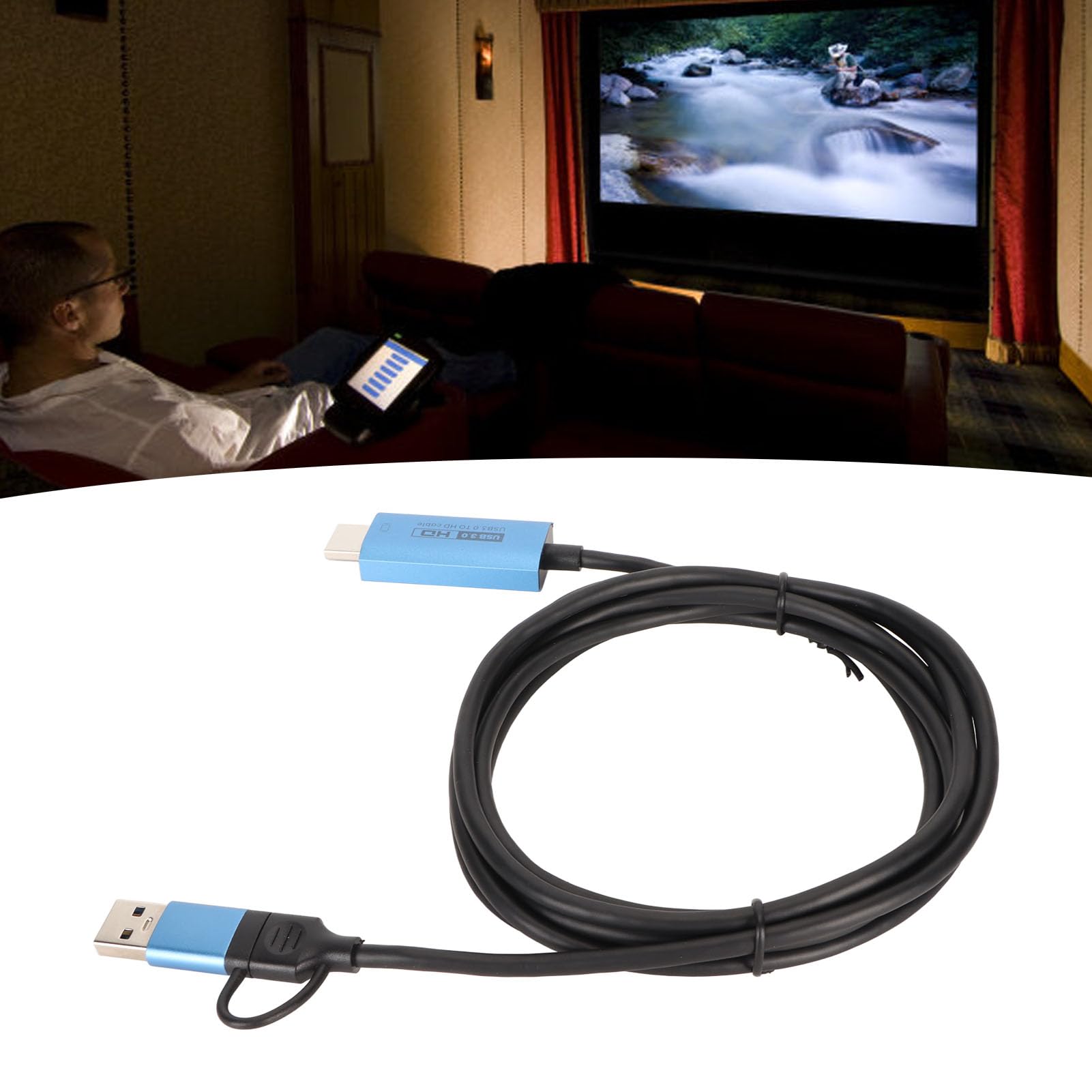 USB 3.0 to HDMI Adapter Cable | USB-C to HDMI Converter | 1080P HD Audio Video Cord for Mac, Windows, Android | 2M Length | Perfect for Home Office, Conference Presentations & TV Screen Mirroring