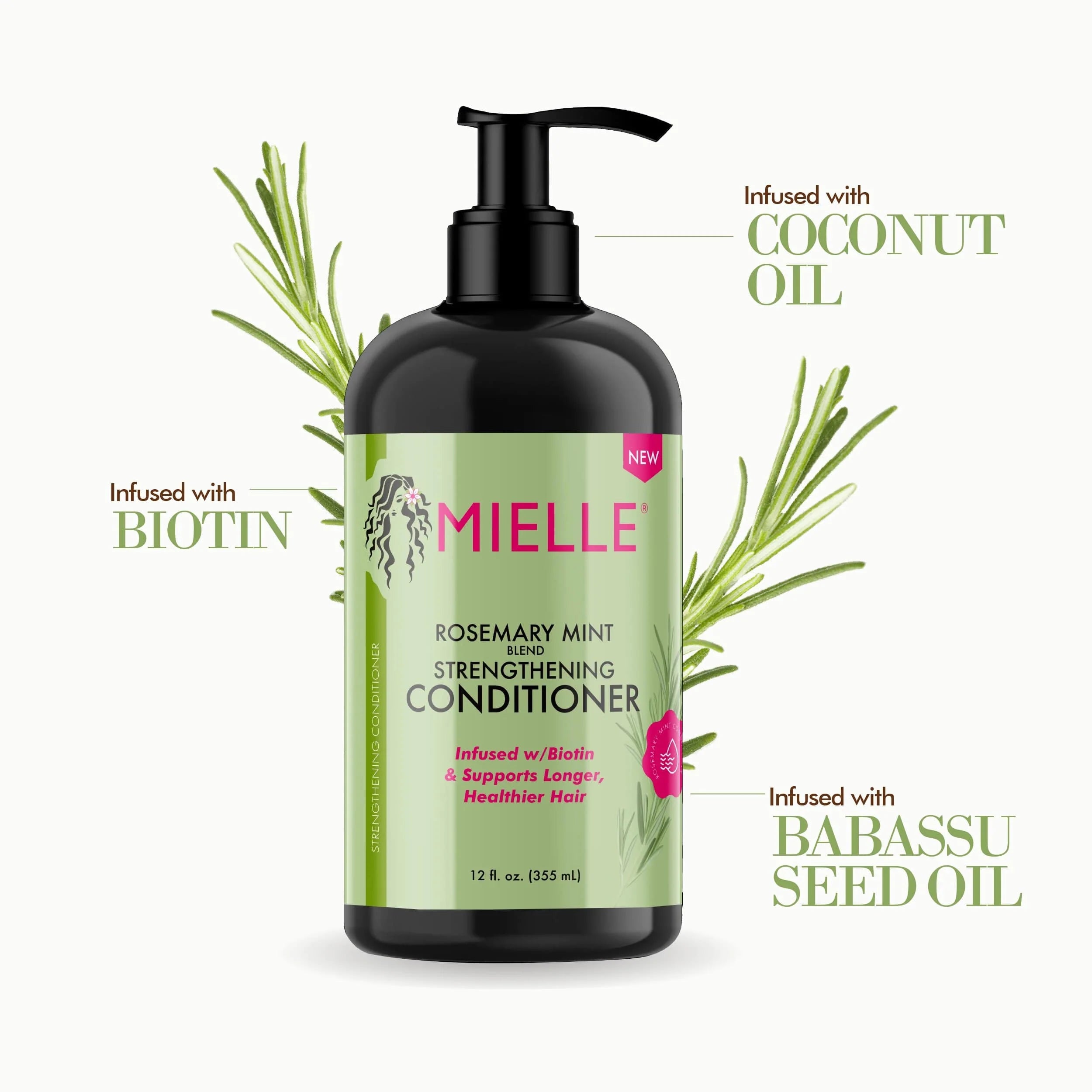 Mielle Organics Rosemary Mint Strengthening Hair Conditioner - 12oz (355ml) for Dry, Damaged & Curly Hair - Sulfate Free, Moisturizing & Nourishing for Healthy Hair Growth - Perfect for Daily Use & Deep Conditioning Treatments