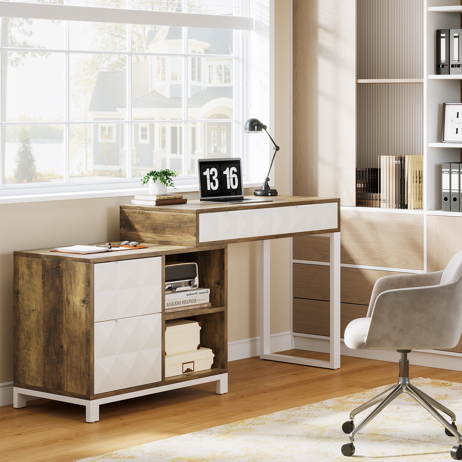 4-Drawer Computer Desk with File Cabinet - Reversible Office Desk for Home & Workspace - Perfect for Small Spaces, Gaming, and Remote Work