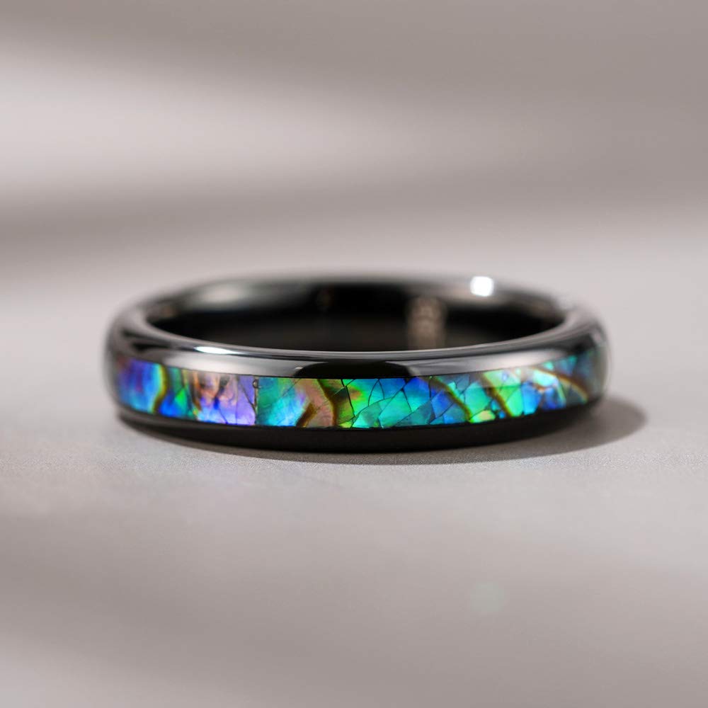THREE KEYS JEWELRY Natural Abalone Shell Inlay Tungsten Wedding Rings for Men & Women - 4mm 6mm 8mm Widths, Durable Silver Band, Customizable Sizes - Perfect for Anniversaries, Engagements & Everyday Wear