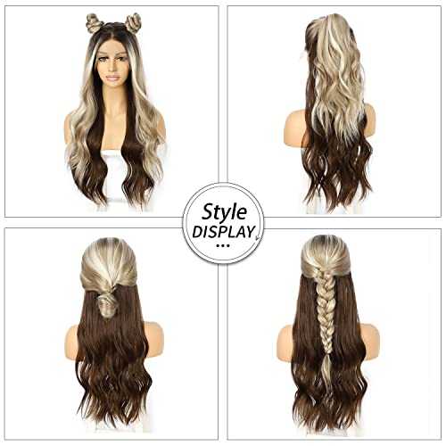 Synthetic Lace Front Wig - Body Wave Human Hair Wigs with Chunky Highlights for Women | Perfect for Cosplay, Daily Wear & Special Occasions