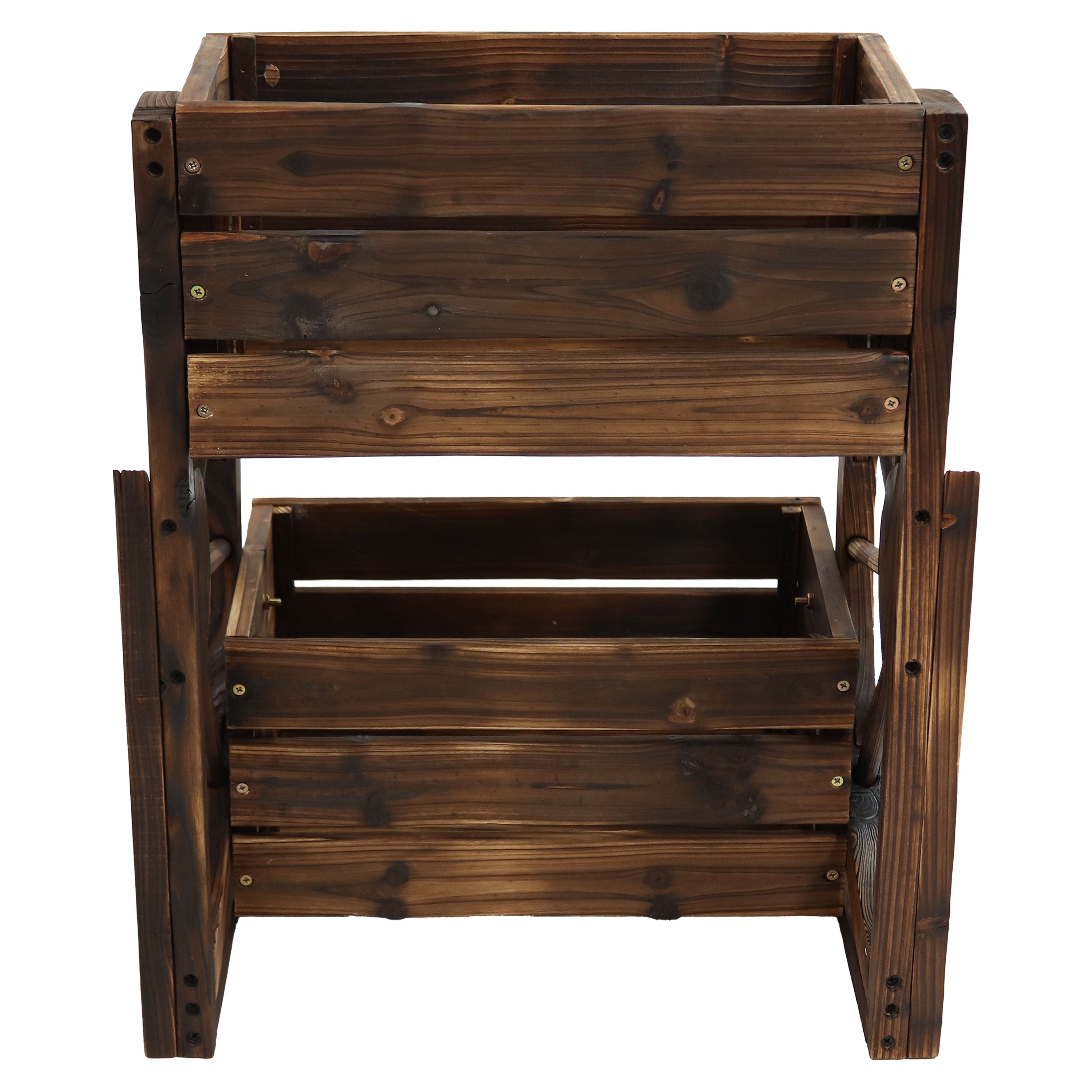 Rustic Wood Wagon Wheel 2-Tier Plant Stand for Indoor & Outdoor Decor - Perfect for Patio, Garden, or Farmhouse Style Home