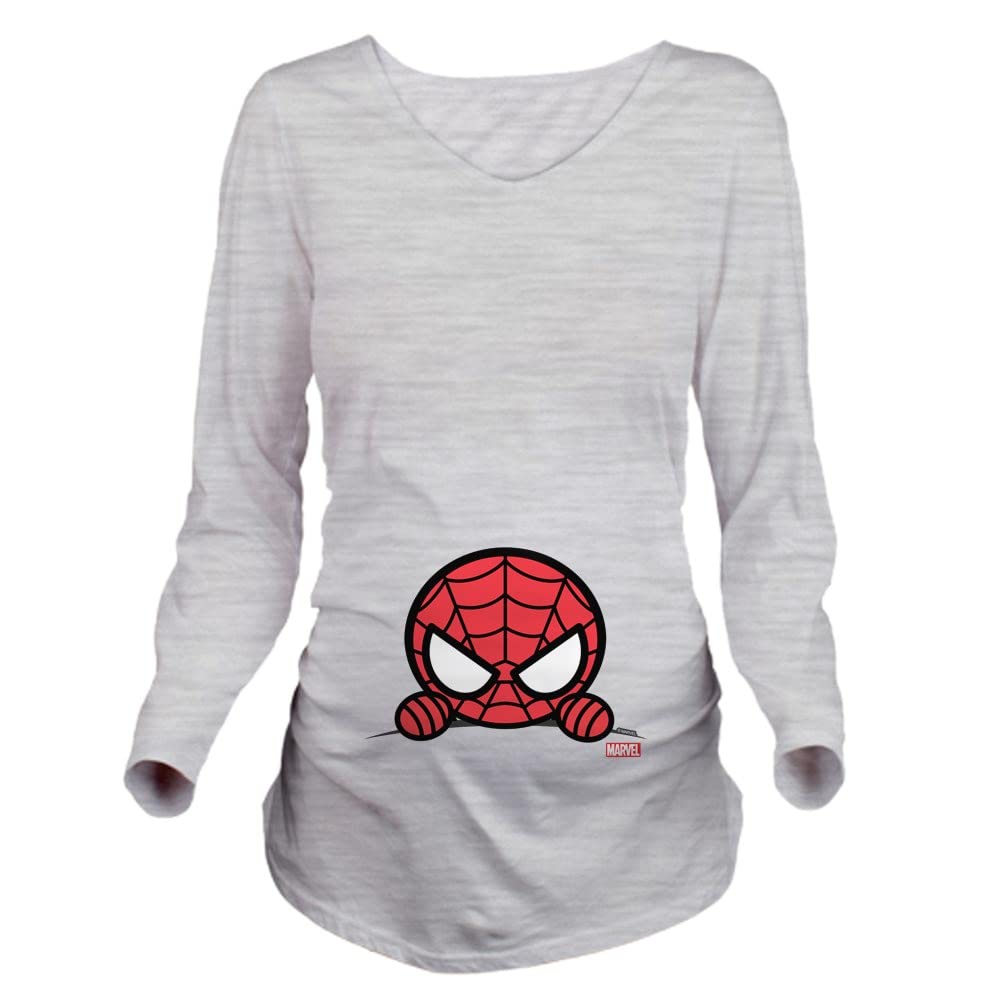 Spider-Man Peeking Long Sleeve Maternity T-Shirt - Superhero Pregnancy Tee for Marvel Fans - Perfect for Baby Showers, Gender Reveals & Maternity Photos