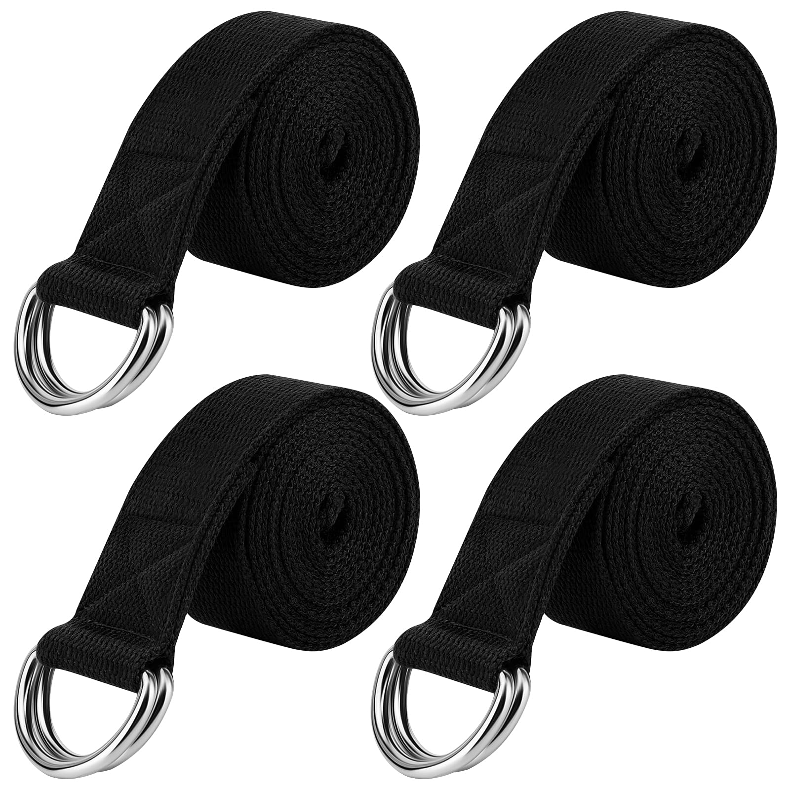 4-Piece 8FT Cotton Yoga Straps with Anti-Slip Design & Adjustable D-Ring Buckles - Perfect for Yoga, Pilates, Stretching & Gym Workouts - Ideal for Home Fitness, Studio Practice & Physical Therapy Exercises
