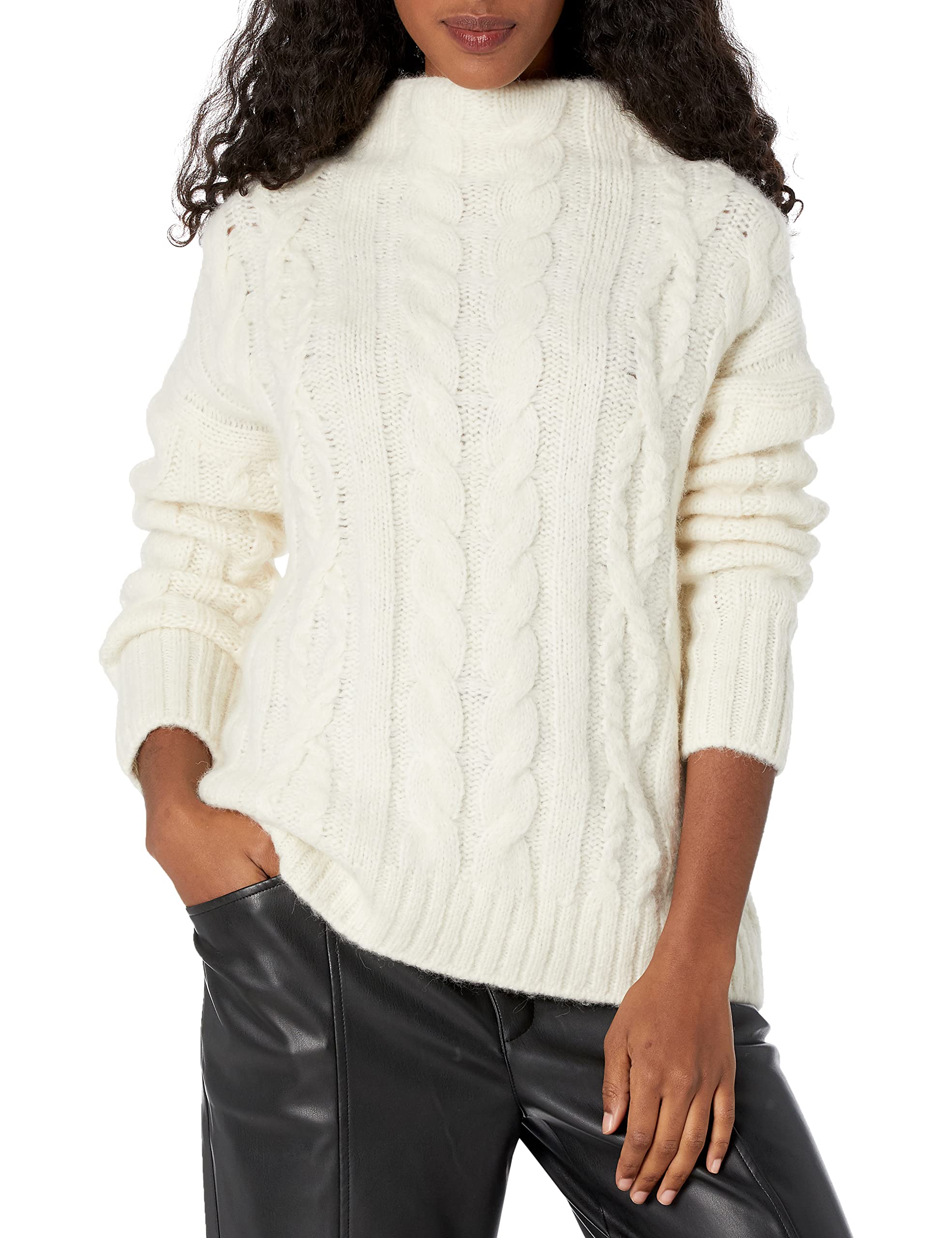 Vince Women's Braided Cable Funnel Neck Sweater | Soft Knit Pullover for Fall & Winter | Perfect for Office Wear, Casual Outfits & Holiday Gatherings