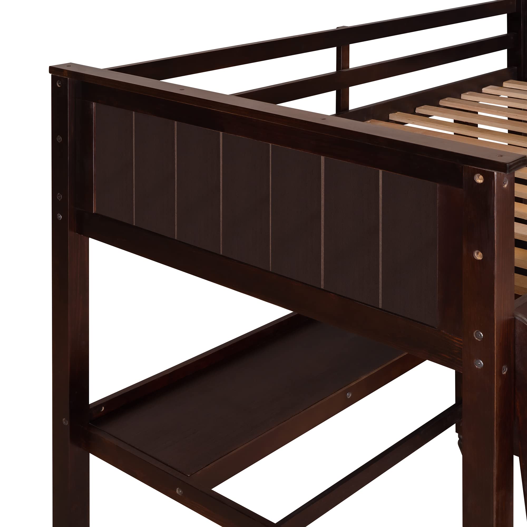 Harper & Bright Designs Twin Size Wooden Loft Bed with Desk, Storage Drawers & Shelves - Sturdy High Loft Bed Frame with Safety Guardrails for Kids, Teens & Adults - Perfect for Small Bedrooms, Dorms & Space-Saving Kids Rooms (Twin, Espresso)