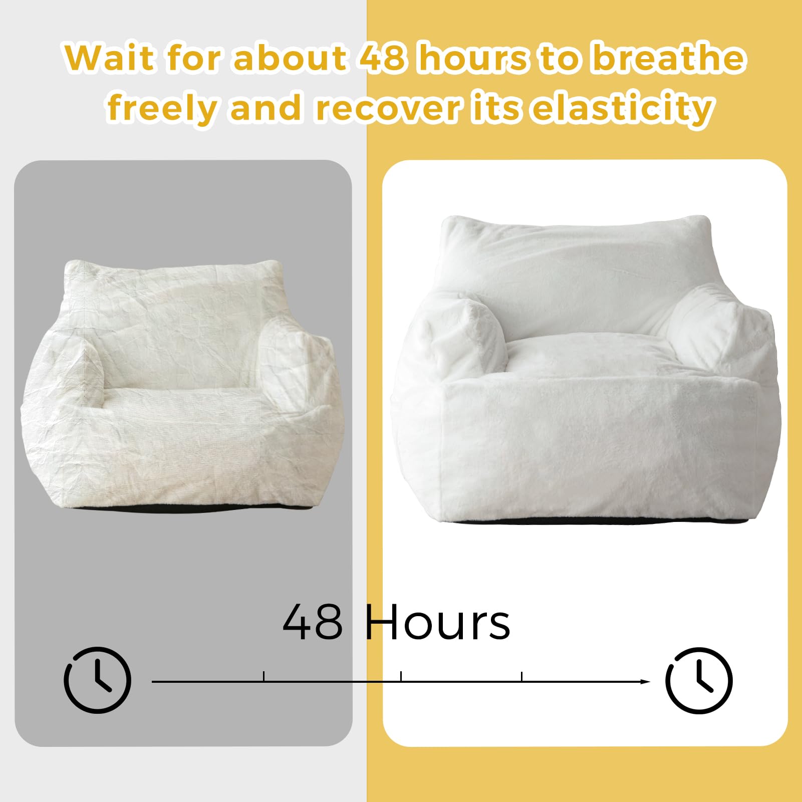 MAXYOYO Giant Bean Bag Chair - Super Soft Faux Fur Oversized Bean Bag Couch with Armrests for Adults, Living Room Furniture, Beige - Perfect for Lounging, Gaming & Movie Nights