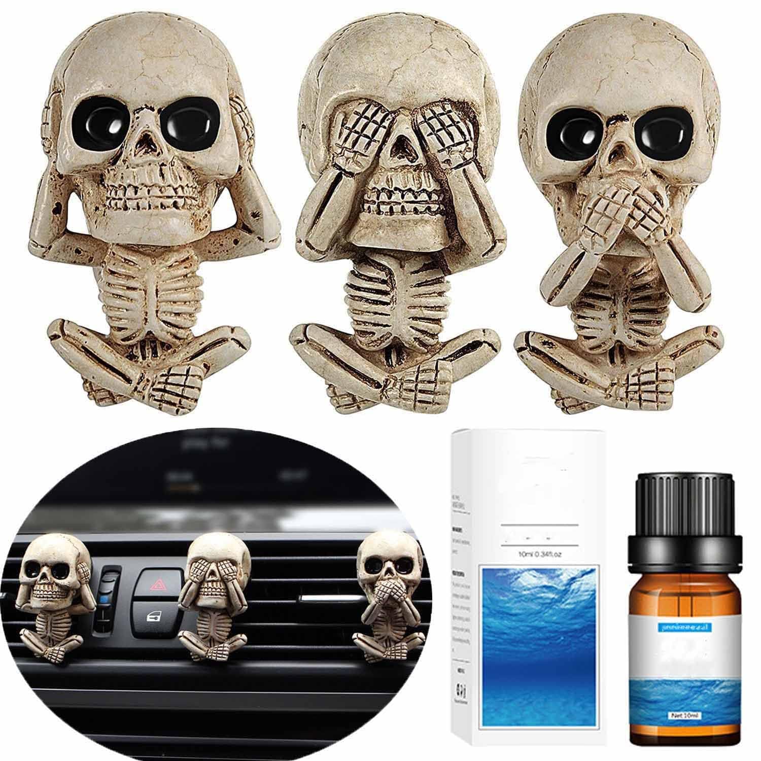 Evil Skull Car Air Fresheners Vent Clips - 6 Pack Felt Pads, Gothic Halloween Car Accessories for Men & Women | Perfect for Halloween Decor, Car Interior Styling & Unique Gift Ideas