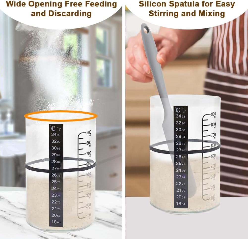 Premium Sourdough Bread Starter Kit - 34oz Glass Jar with Lid, 5 Essential Tools for Perfect Homemade Sourdough - Complete Baking Supplies Set (2-Pack) - Ideal for Beginners, Artisan Bread Making & Kitchen Gifts