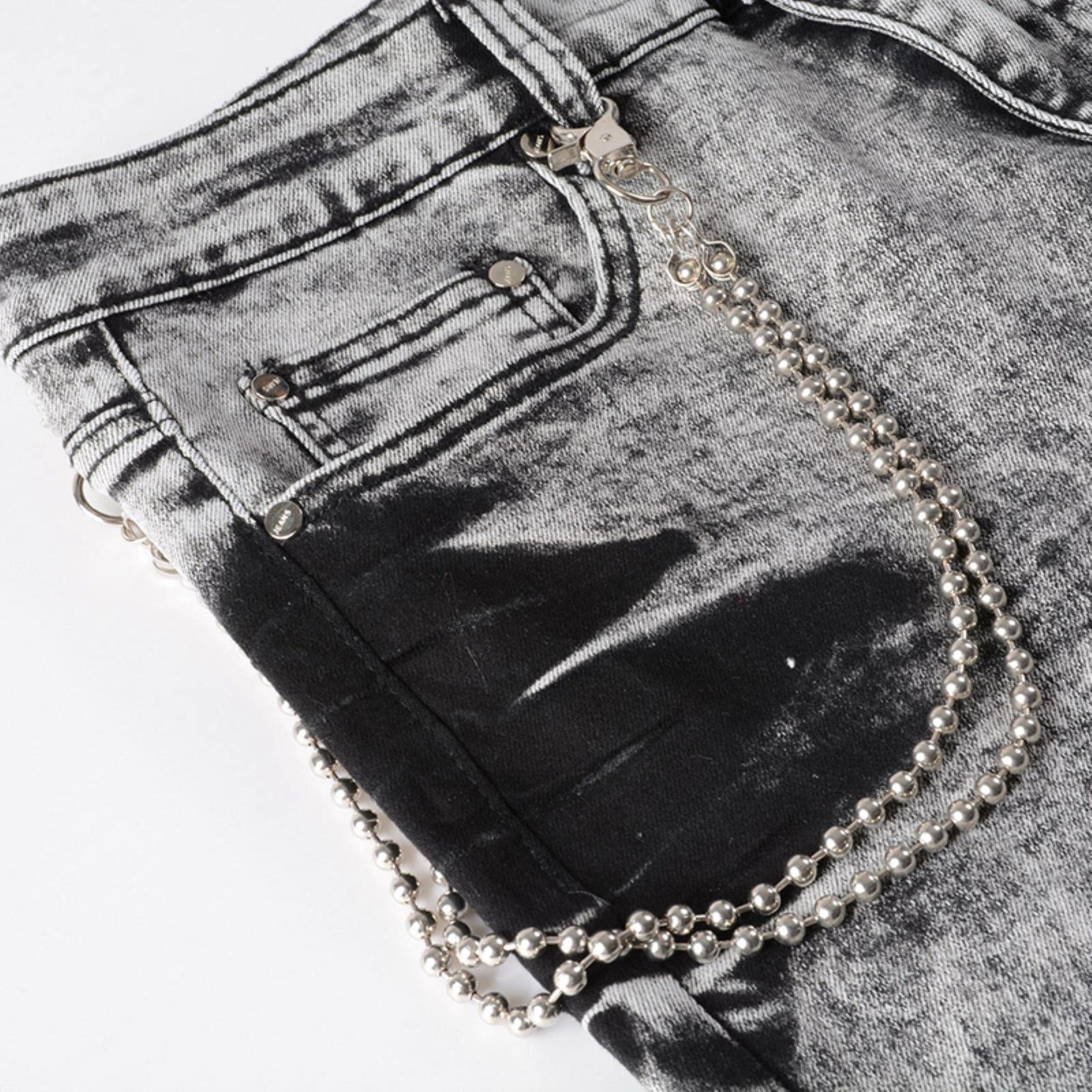 Men's Retro Tie-Dye Washed Hip-Hop Jeans with Chain Detail - Slim Fit Comfortable Straight Leg Dark Grey Denim Pants Size 40 | Streetwear Fashion for Casual Outfits & Urban Style
