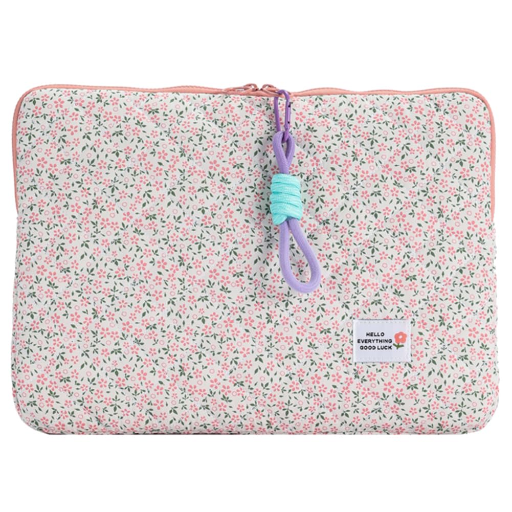 Puffy Quilted Laptop Sleeve Case for 15 Inch MacBook Air/Pro - Floral Cute Laptop Bag for Women & Girls, Aesthetic Protective Macbook Cover with Soft Padding, Perfect for Work, School & Travel Accessories