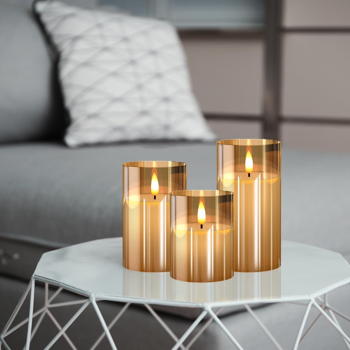 Battery Operated LED Flameless Candles with Remote & Timer - Real Wax Warm White Flickering Lights for Home Decor, Weddings, Parties & Holidays (Set of 3 Gold Candles) - Perfect for Romantic Dinners, Spa Relaxation & Christmas Decorations