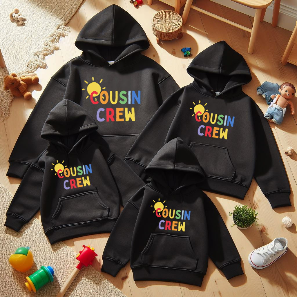 Cousin Crew Matching Black Hoodies for Family Outfits - Sun Protection & Stylish Comfort for Outdoor Activities