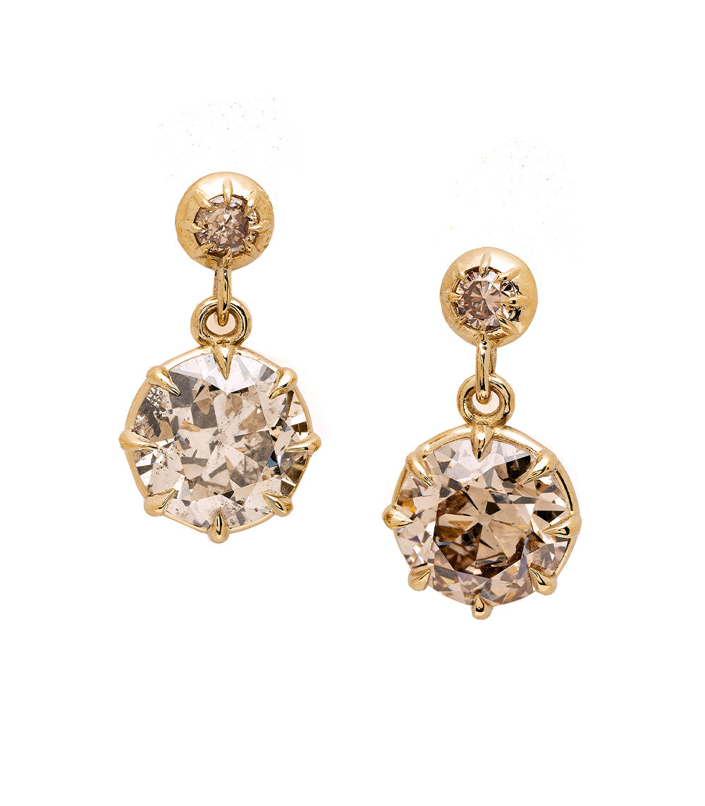 Gigi Earrings - 14K Gold Champagne Old European Cut Diamond Stud Earrings for Women | Perfect for Weddings, Parties & Special Occasions