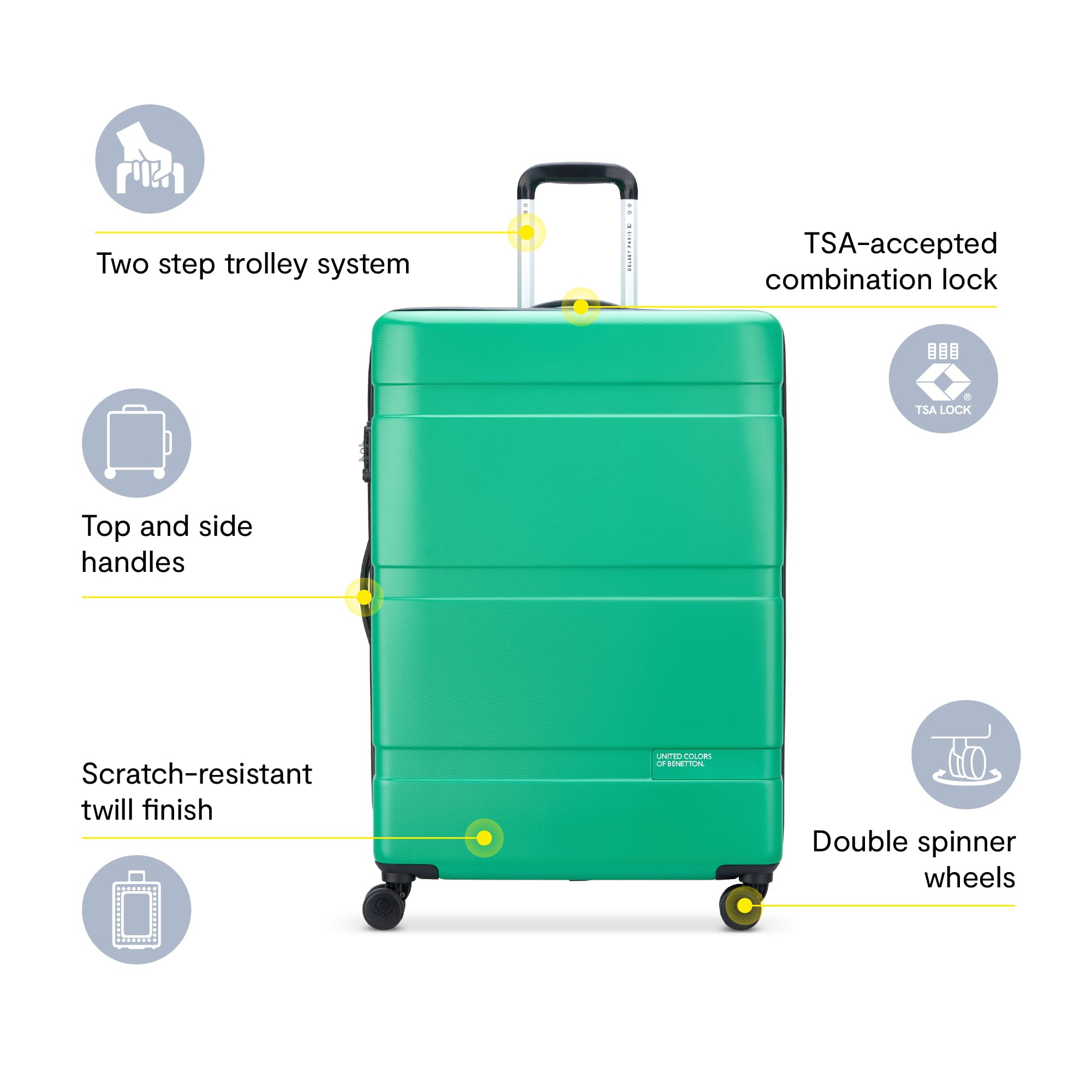 United Colors of Benetton 27 Inch Hardside Spinner Luggage - Black Checked Large Suitcase for Travel, Business Trips & Vacation Packing