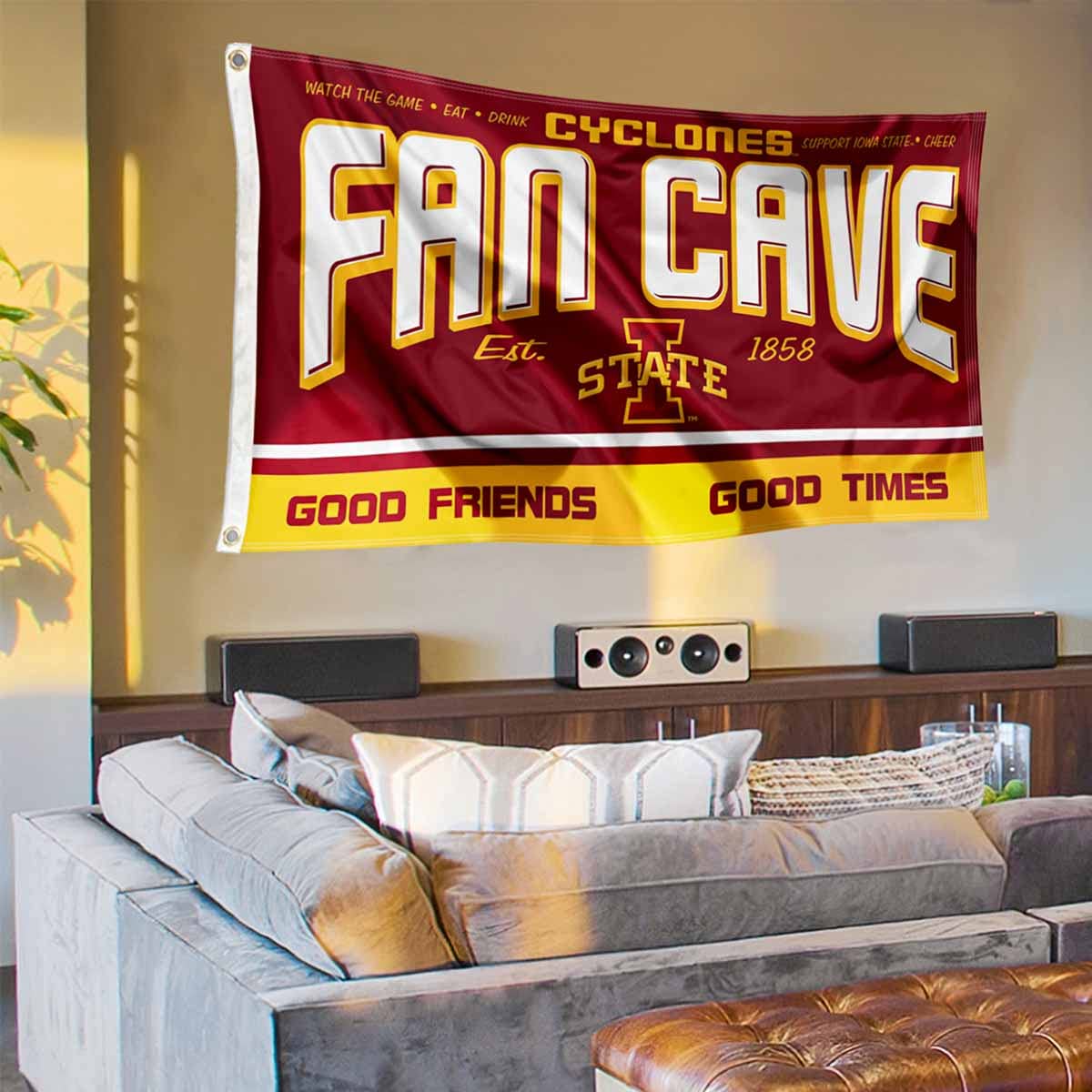 Iowa State Cyclones Fan Man Cave Banner Flag - College Football Decor for Game Room, Tailgate Party & Sports Bar - ISU Cyclones Team Spirit Accessories