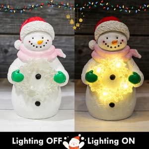 Decorative Snowman Figure with Lighted Wreath - Battery Operated Christmas Tabletop Decoration with Timer - Perfect for Holiday Home Décor, Mantel Display & Festive Party Centerpiece