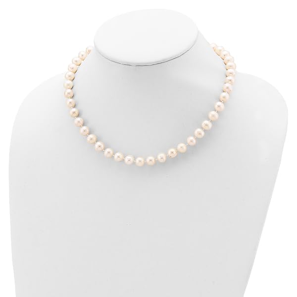 925 Sterling Silver 8mm White Freshwater Cultured Pearl Necklace for Women - Elegant Chain Jewelry Gift for Wedding, Anniversary & Special Occasions