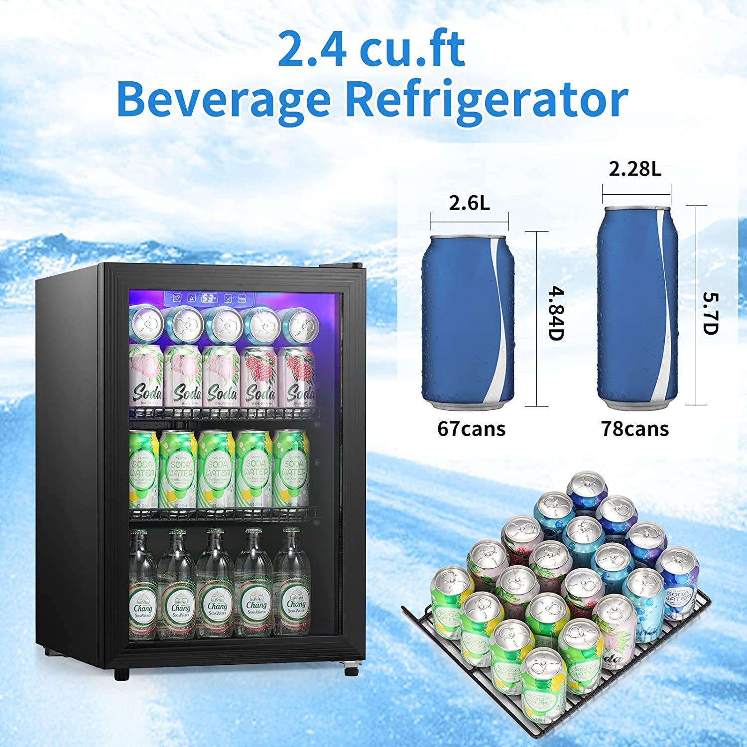 Antarctic Star W6870 2.4 Cubic Feet Mini Beverage Fridge with Electronic Temperature Control - Compact Cooler for Beer, Wine, Soda & Snacks - Perfect for Dorm, Office, Bedroom or Home Bar